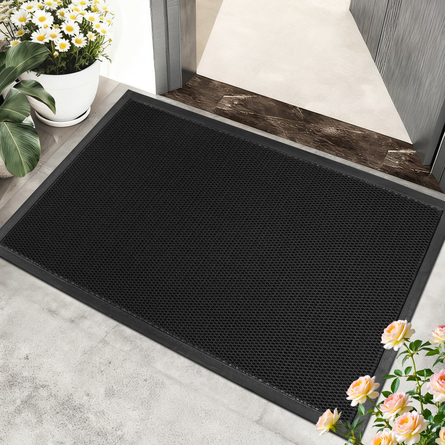 Vaparinckl Front Door Mat, Mesh Non Slip Doormat, Springy Welcome Outdoor Mat, Absorbent Rubber, Low Profile Dirt Trapper Indoor Rug For Entryway & Outside Entrance