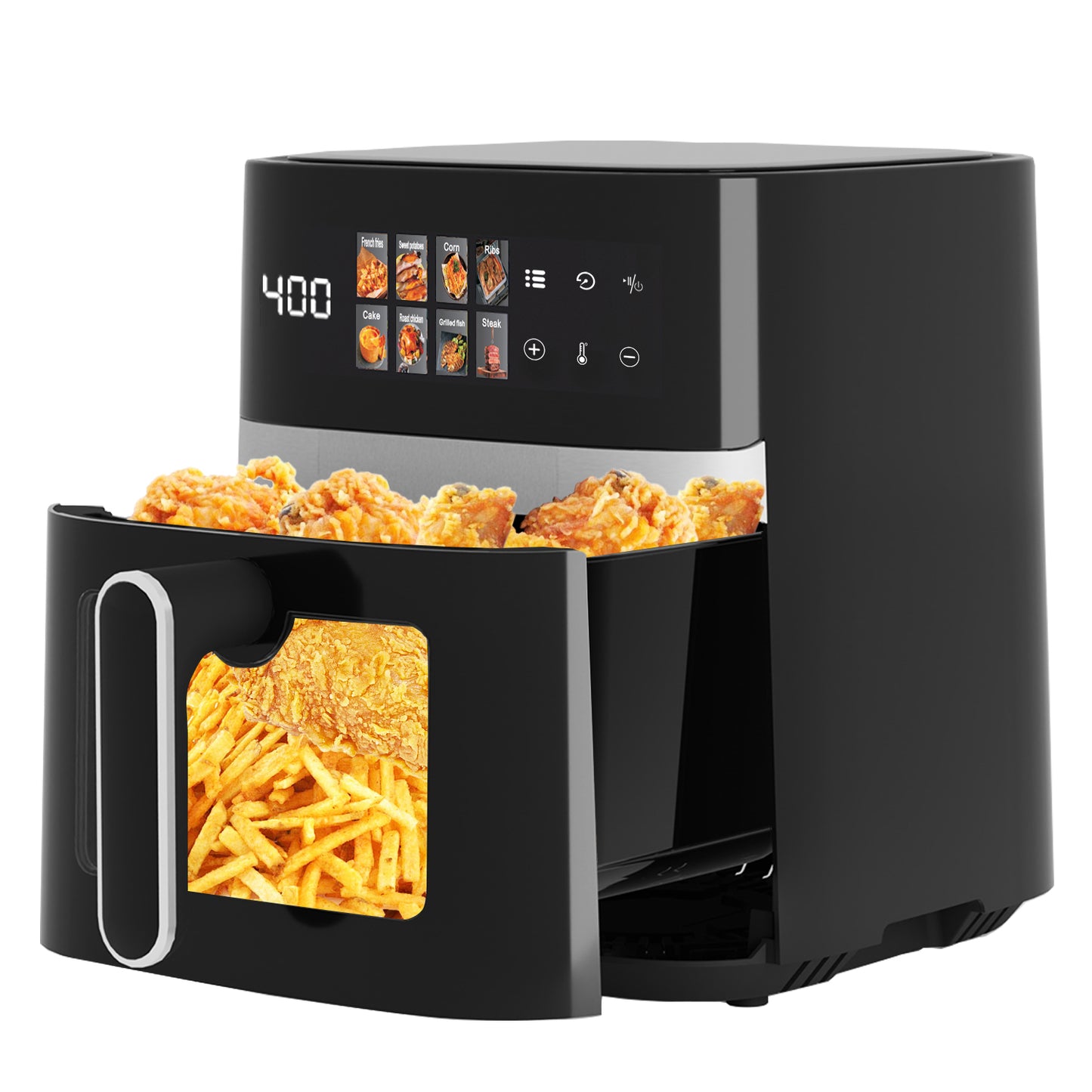 6QT Air Fryer, 8-in-1 Hot Oven with Digital LED Touchscreen, Visible Window, 1500W, Black