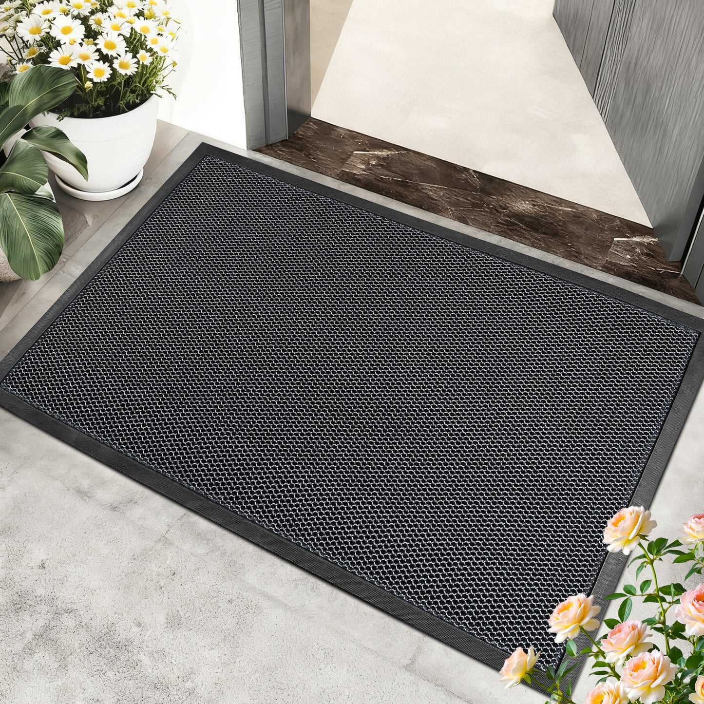 Vaparinckl Front Door Mat, Mesh Non Slip Doormat, Springy Welcome Outdoor Mat, Absorbent Rubber, Low Profile Dirt Trapper Indoor Rug For Entryway & Outside Entrance