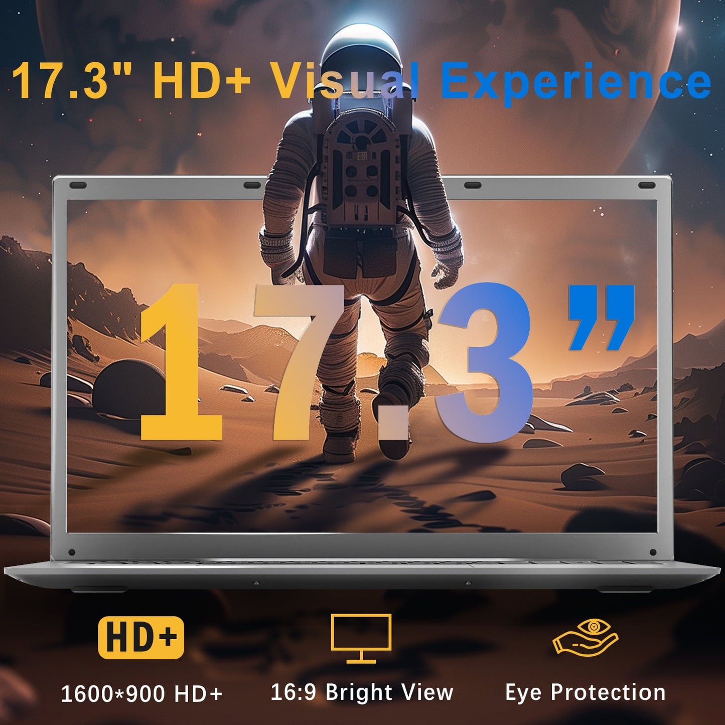 SANPTENT 17.3" Laptop Intel Celeron N5095, 16GB RAM, 512GB SSD, Backlit Keyboard, Fingerprint, Win 11 Pro with Microsoft Office