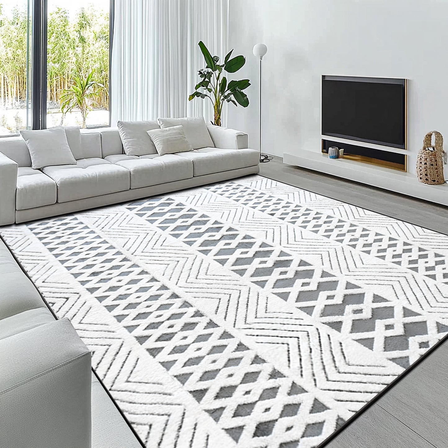 Pentantan Shag Area Rugs for Bedroom, Classic Checkered Fluffy Living Room Carpet, Black & White