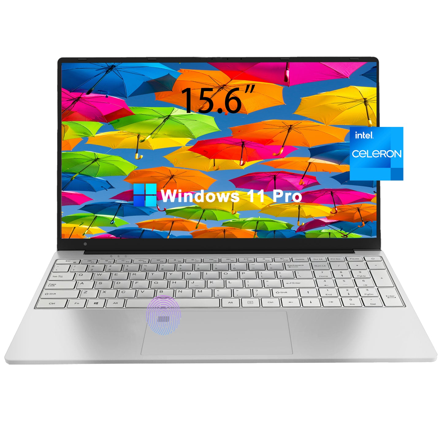 Restored 15.6" Laptop, 16GB RAM, 512GB SSD, Windows 11 Pro with 4 Core Intel Celeron N5095 Work Computer, Fingerprint Reader, Backlit Keyboard, Silver