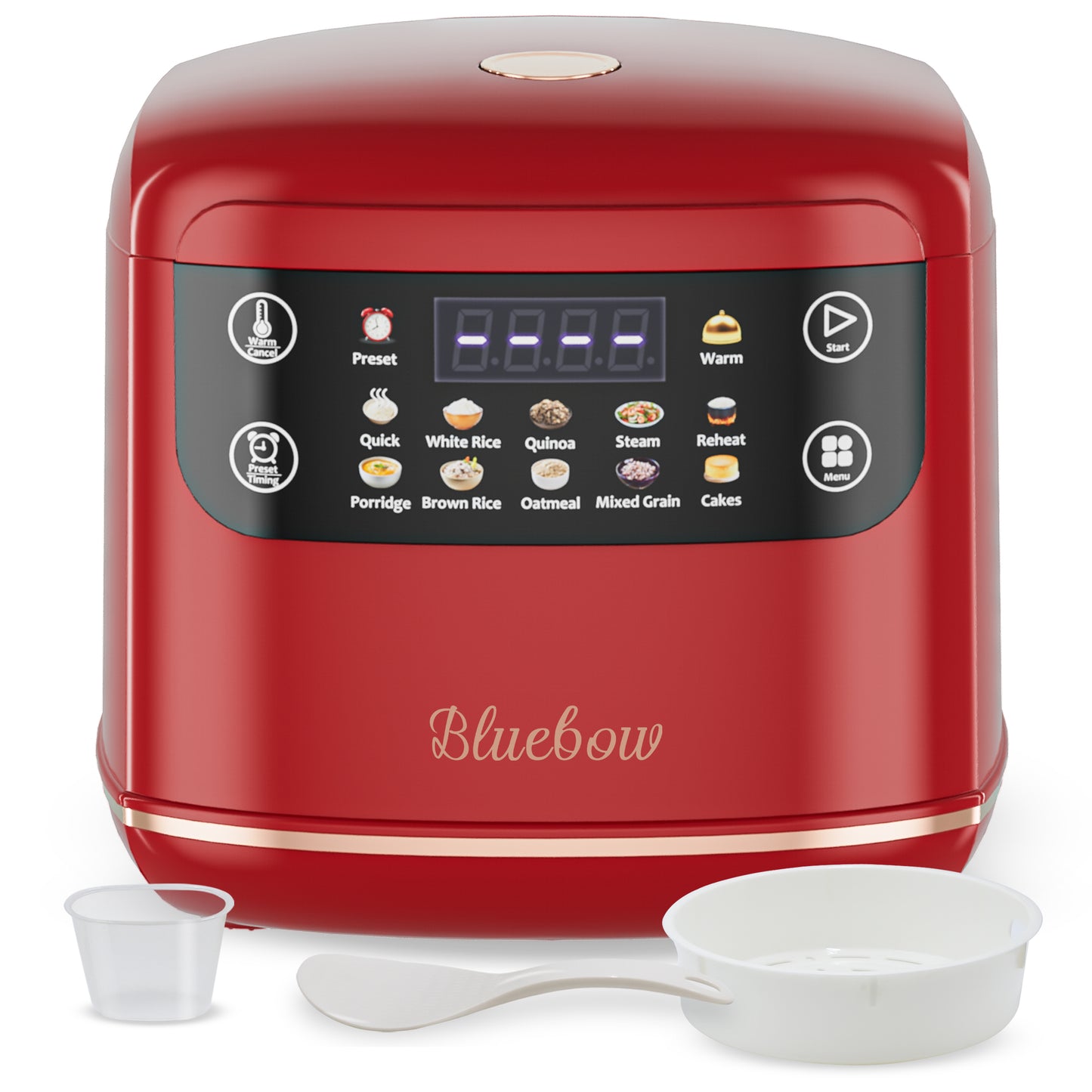 Bluebow Digital Rice Cooker, 6-Cup/2.1QT Small Rice Maker, 10 Presets, 24-Hour Delay Timer & Keep Warm, Non-Stick Inner Pot