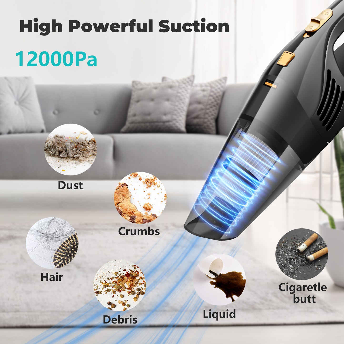 Pentantan Cordless Handheld Vacuum with 12000PA Powerful Suction, Portable Car Vacuum Cleaner For Car