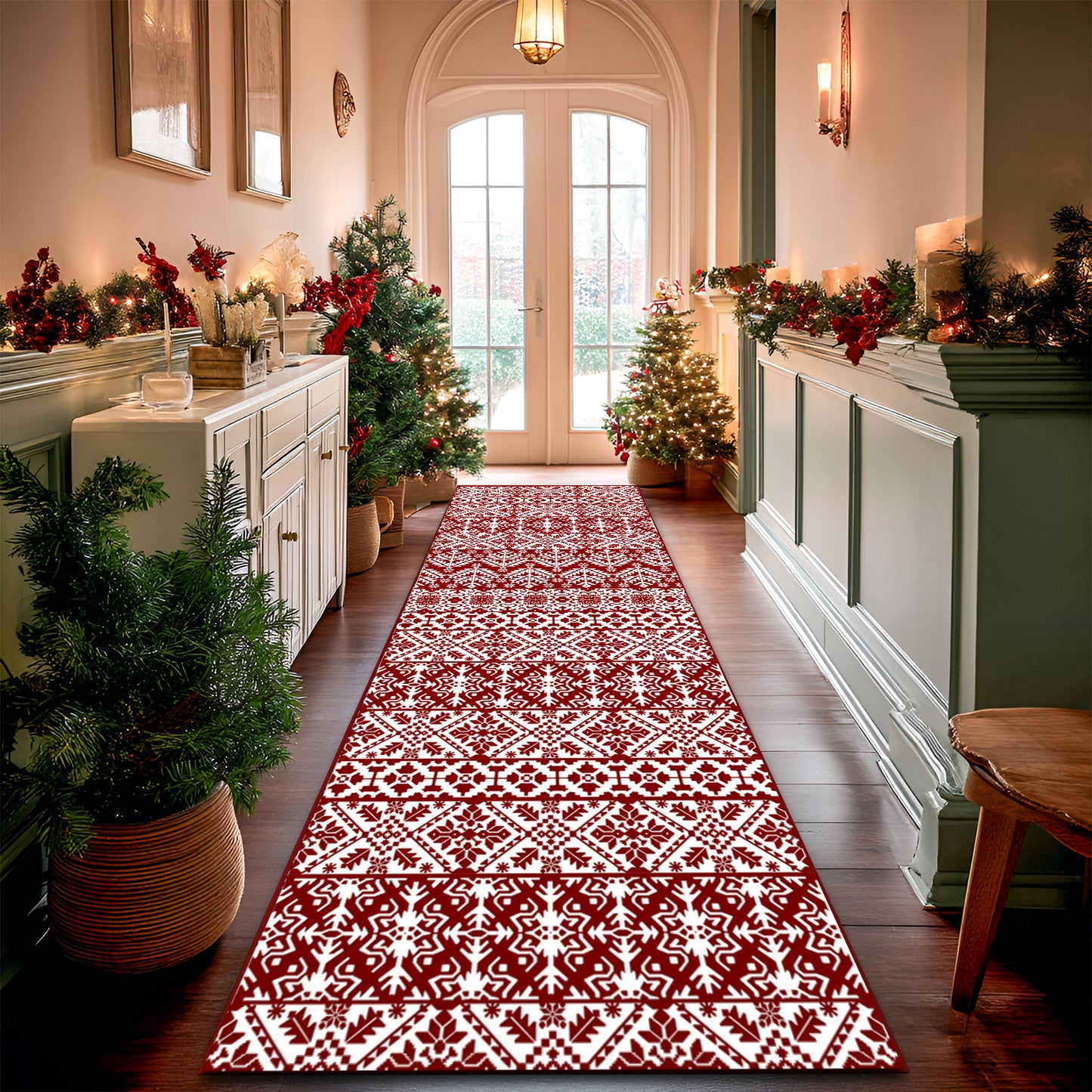 Pentantan Christmas Area Rugs, Washable Indoor Kitchen Rug for Entry Hallway Bathroom Bedroom, Vintage Soft Area Rug, Non Slip Back, Red