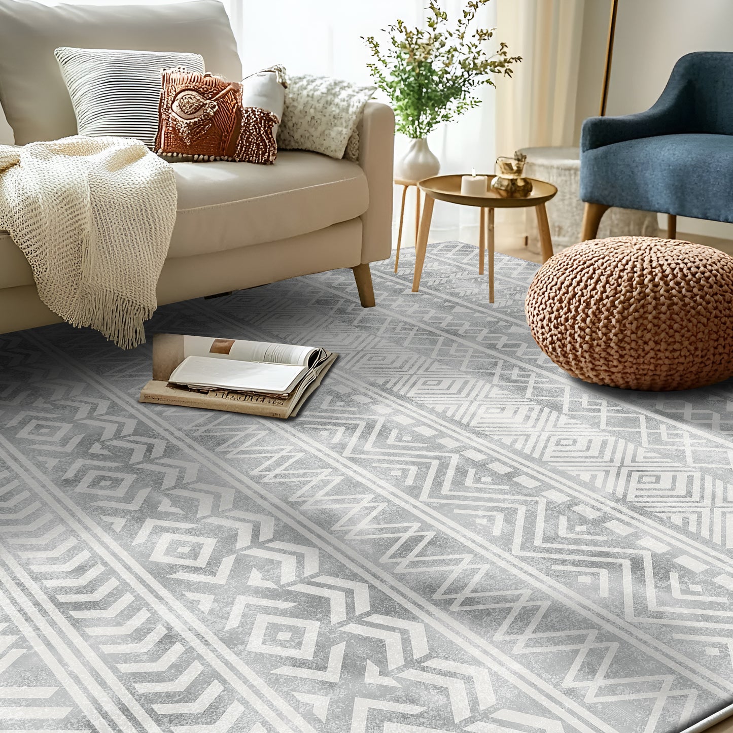 Pentantan Area Rugs 2'x3', Machine Washable Neutral Geometric Living Room Rug, Soft Moroccan Indoor Carpet for Bedroom, Gray