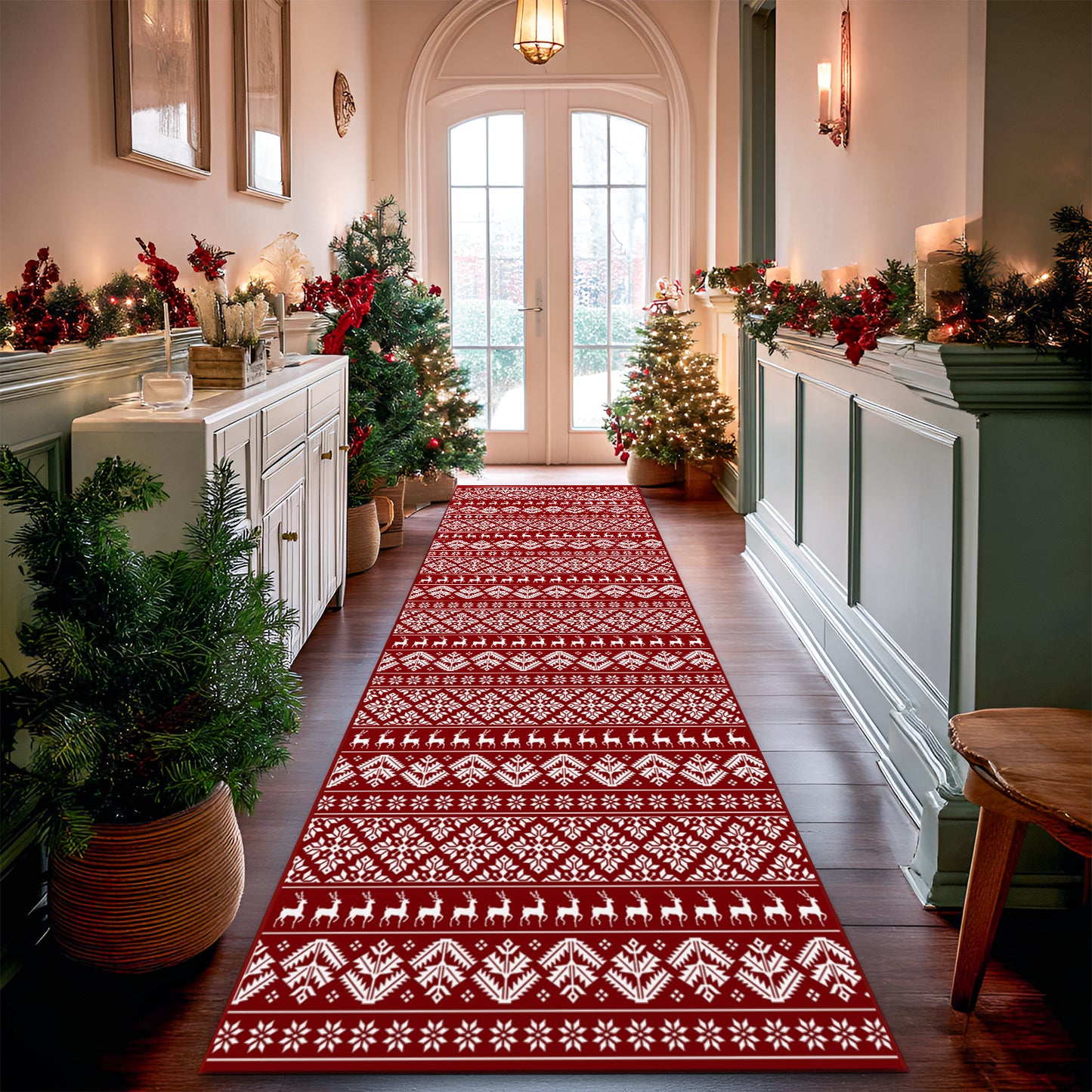Pentantan Christmas Area Rugs, Washable Indoor Kitchen Rug for Entry Hallway Bathroom Bedroom, Vintage Soft Area Rug, Non Slip Back, Red