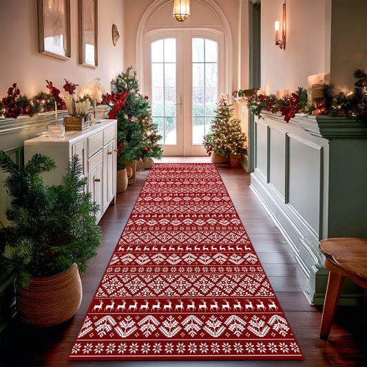 Pentantan Christmas Area Rugs, Washable Indoor Kitchen Rug for Entry Hallway Bathroom Bedroom, Vintage Soft Area Rug, Non Slip Back, Red