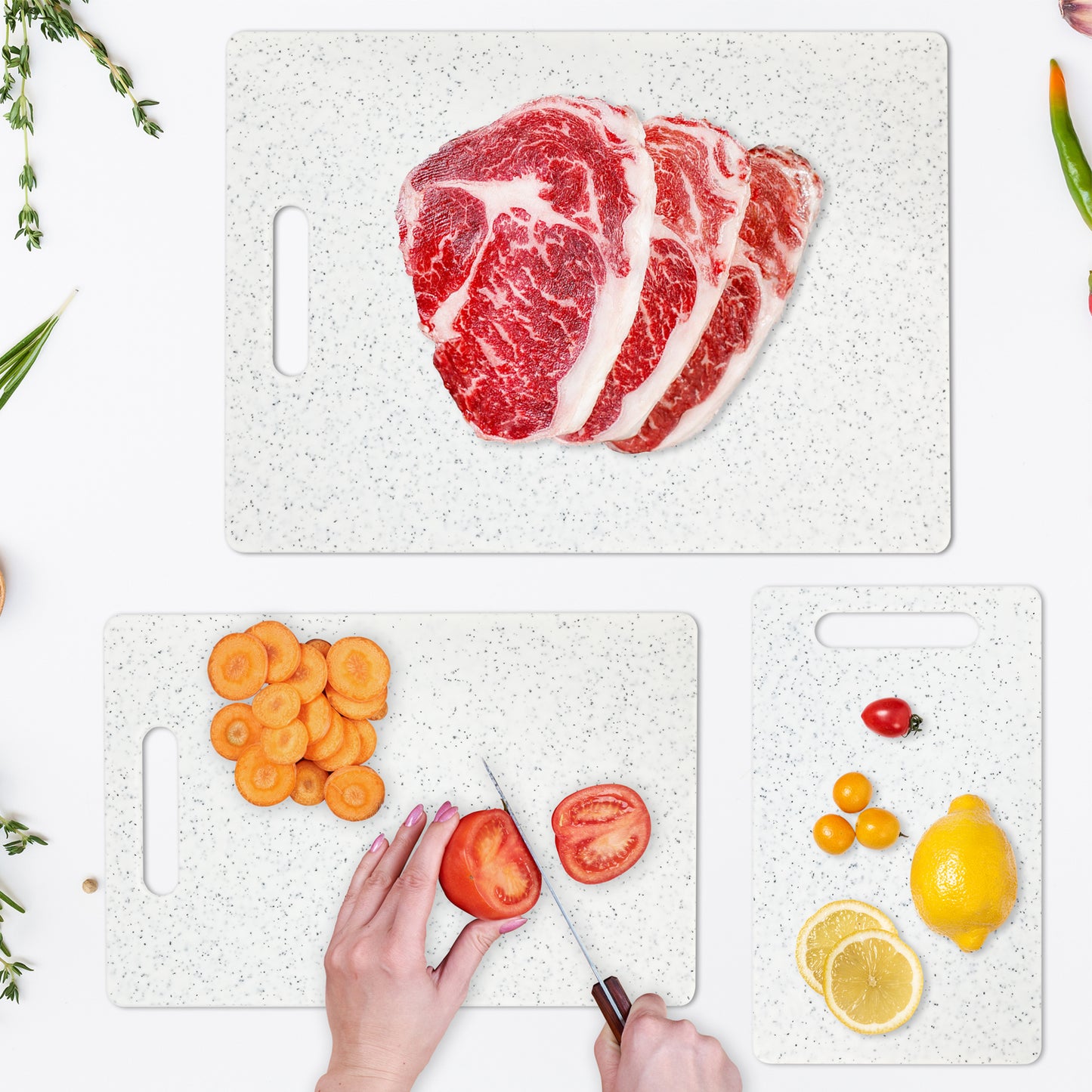 Soulgenix Cutting Boards for Kitchen, 3 Pieces Chopping Board with Non Slip Handles, Reversible Large Cutting Board Set, Dishwasher Safe