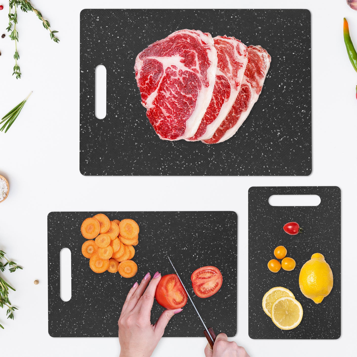 Soulgenix Cutting Boards for Kitchen, 3 Pieces Chopping Board with Non Slip Handles, Reversible Large Cutting Board Set, Dishwasher Safe