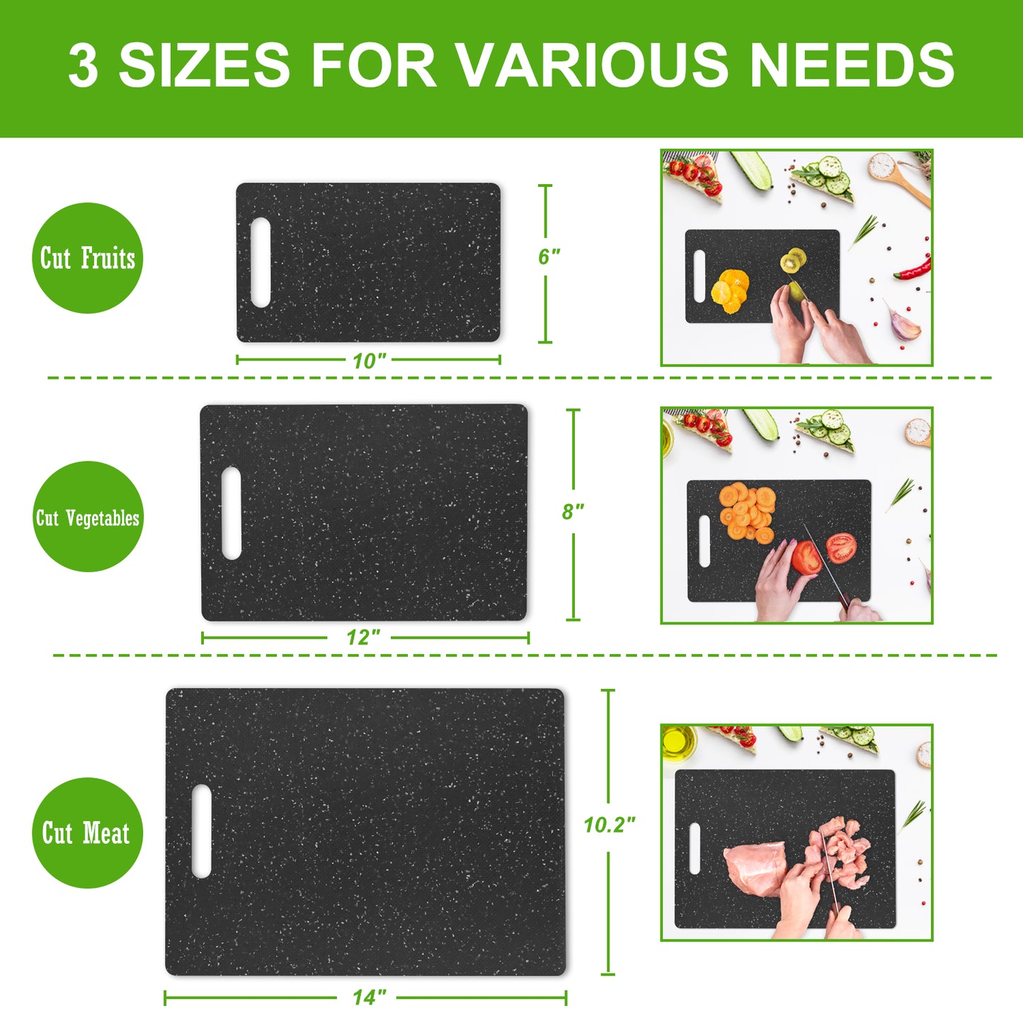 Soulgenix Cutting Boards for Kitchen, 3 Pieces Chopping Board with Non Slip Handles, Reversible Large Cutting Board Set, Dishwasher Safe