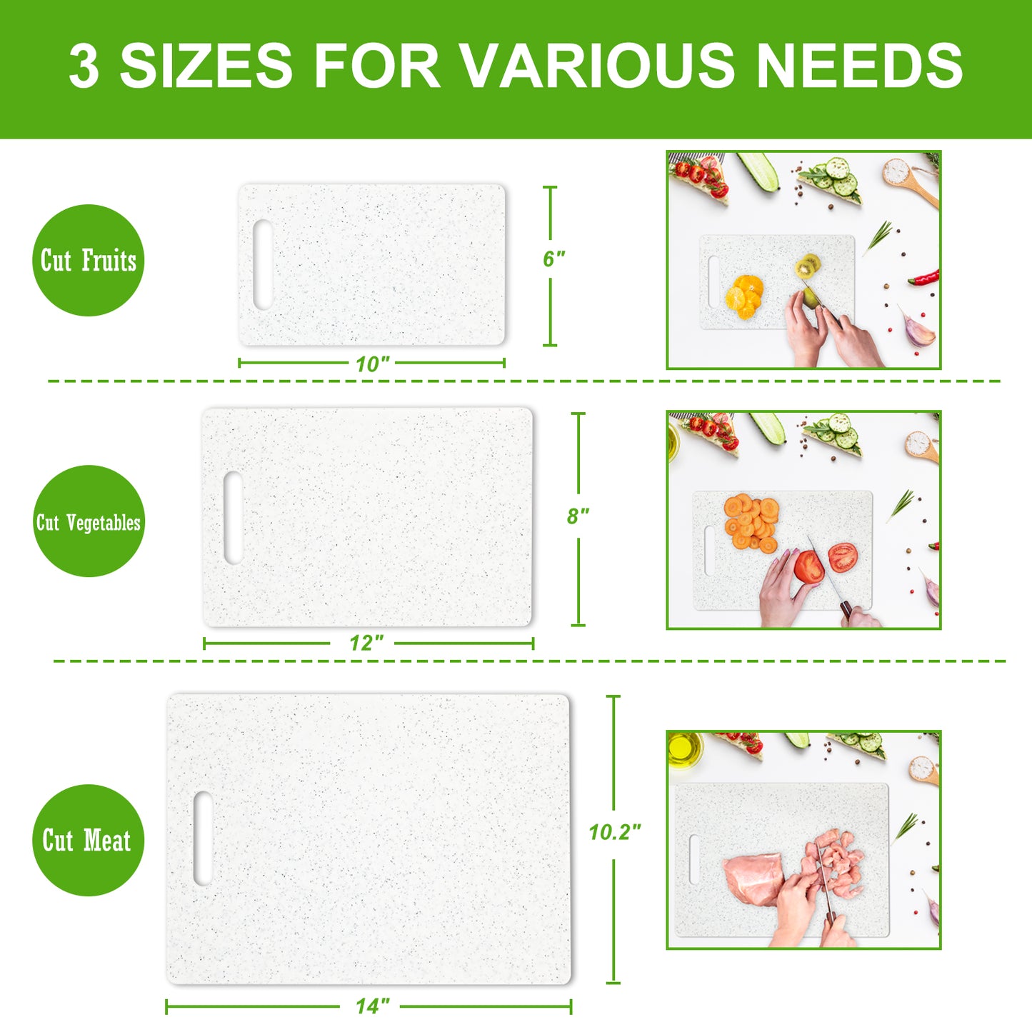 Soulgenix Cutting Boards for Kitchen, 3 Pieces Chopping Board with Non Slip Handles, Reversible Large Cutting Board Set, Dishwasher Safe