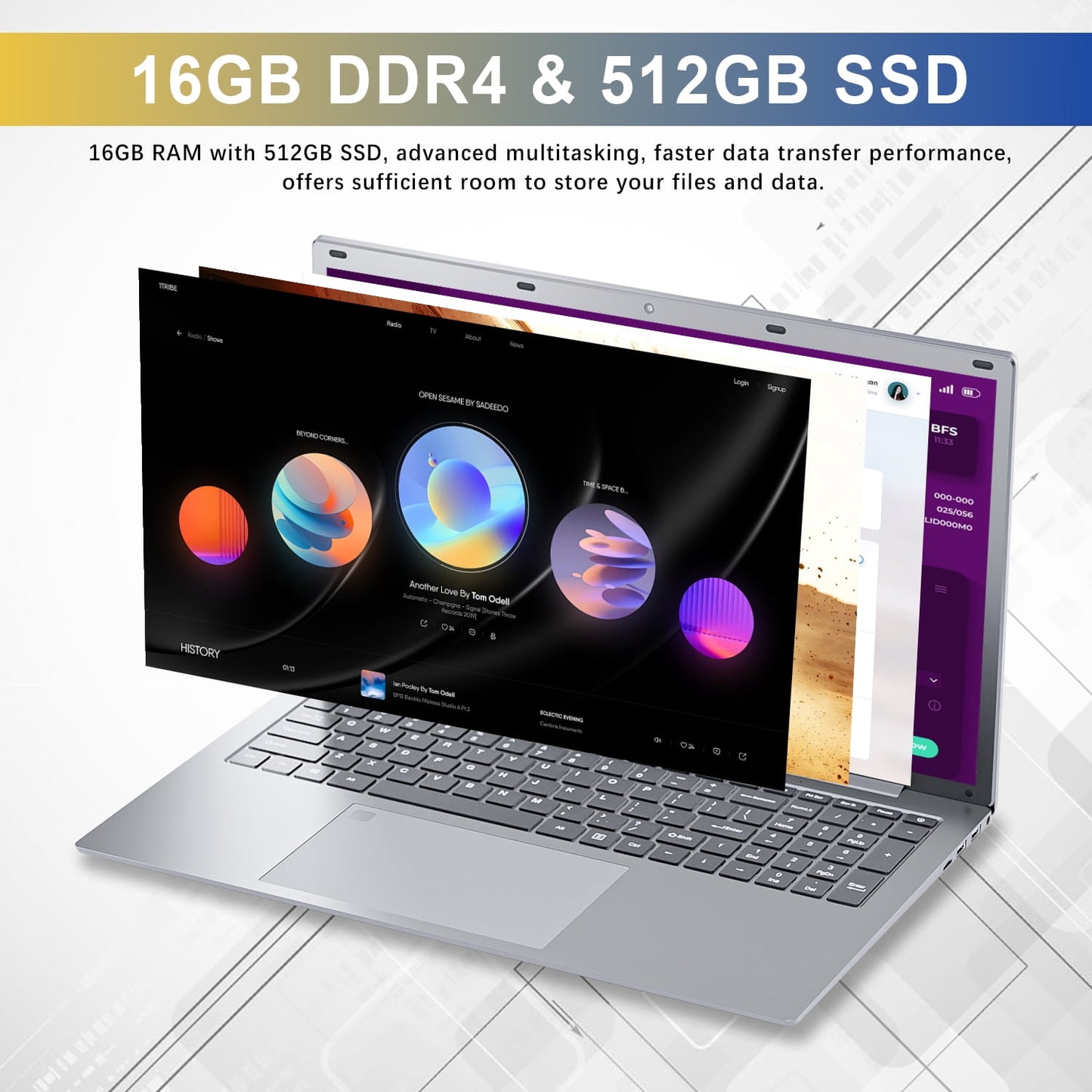 SANPTENT 17.3" Laptop Intel Celeron N5095, 16GB RAM, 512GB SSD, Backlit Keyboard, Fingerprint, Win 11 Pro with Microsoft Office