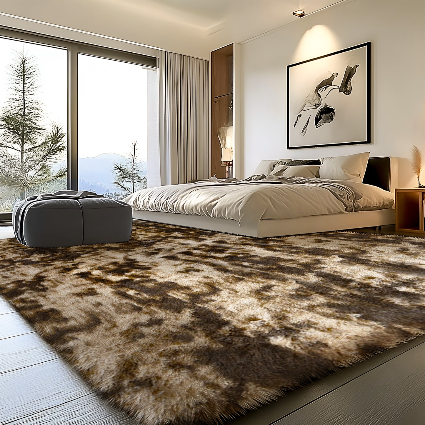 8’ x 10’ Shaggy Area Rugs, Soft Fluffy Indoor Carpet for Living Room Bedroom Decor, Tie-dyed Coffee