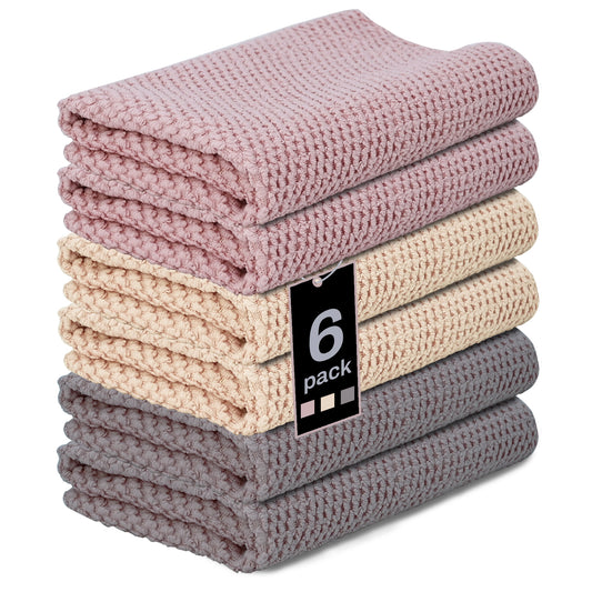 Cotton Dishcloth, 6 Pack Kitchen Towel Sets, Absorbent Kitchen Dish Cloth, Mixed Colors