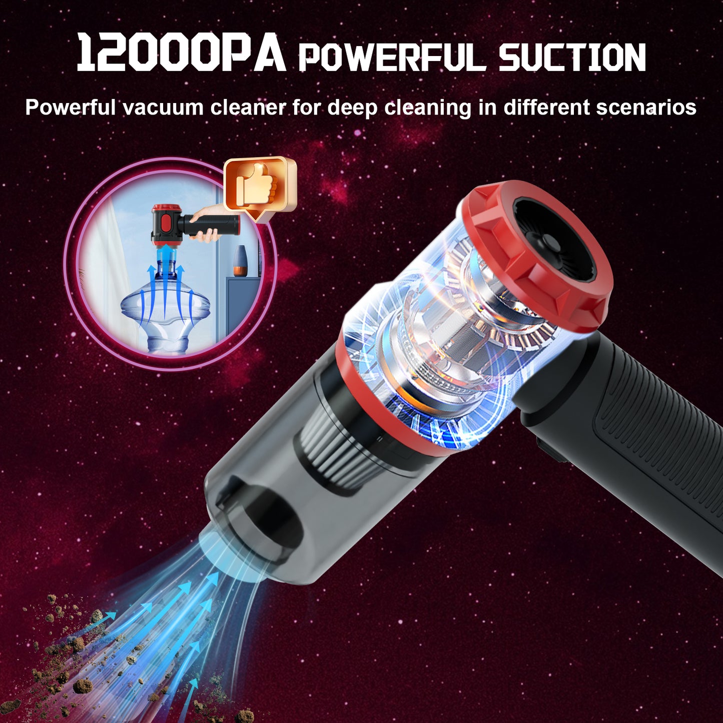 Handheld Car Vacuum Cleaner, 12000PA High Power Cordless Vacuum Cleaner & Air Duster, Portable Mini Vacuum for Car, Home, Office