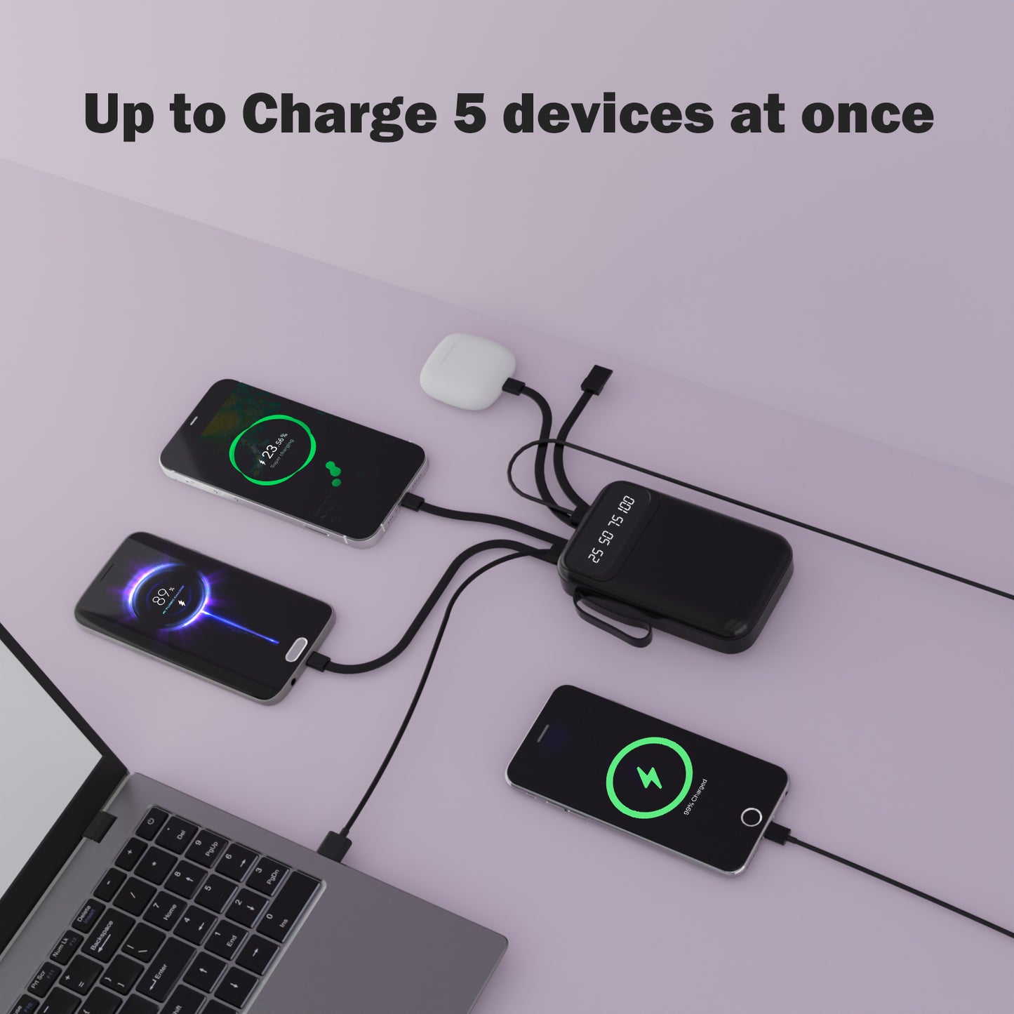 SANPTENT 10000mAh Power Bank Portable Charger with Cables, USB Battery Pack Compatible for iPhone & Android Cell Phones, Black