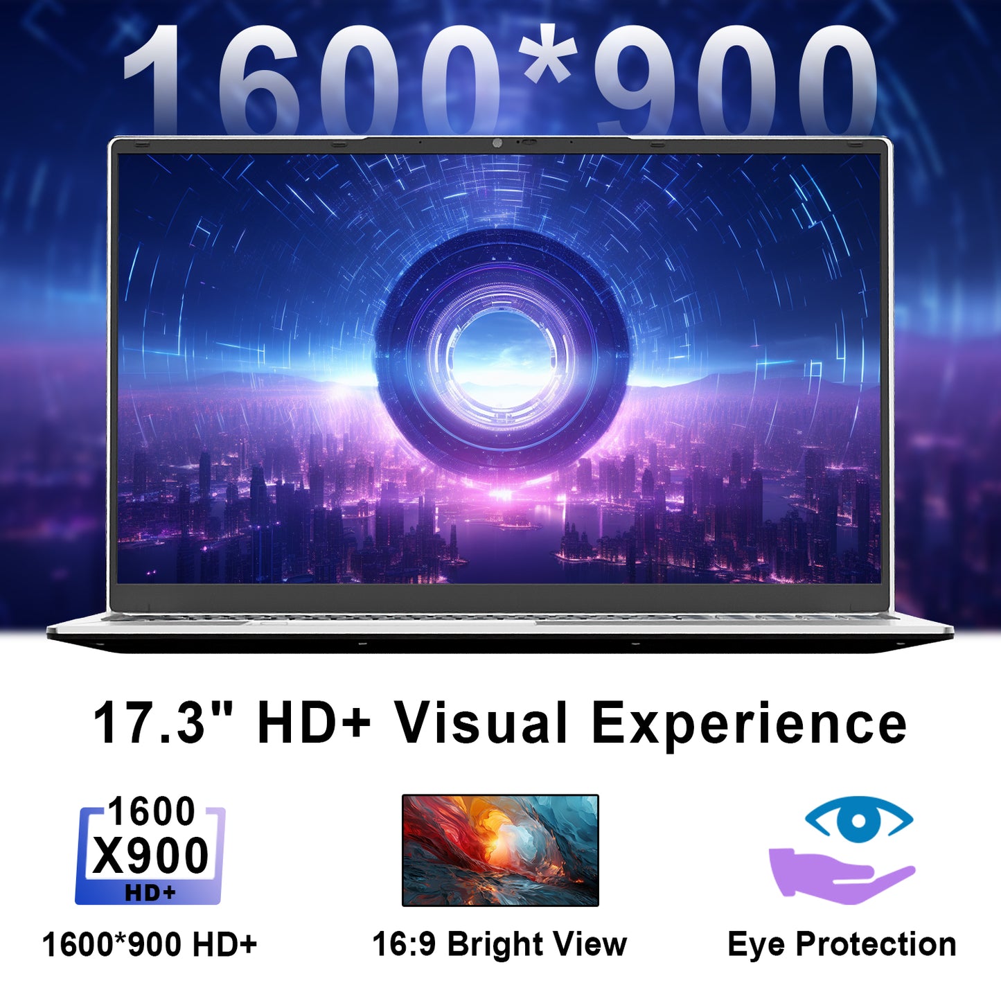 SANPTENT 17.3" Windows 11 Pro Laptop 16GB RAM 512GB SSD with 4 Core Intel Celeron N5095, 1600x900 IPS Screen, FingerPrint, Backlit Keyboard