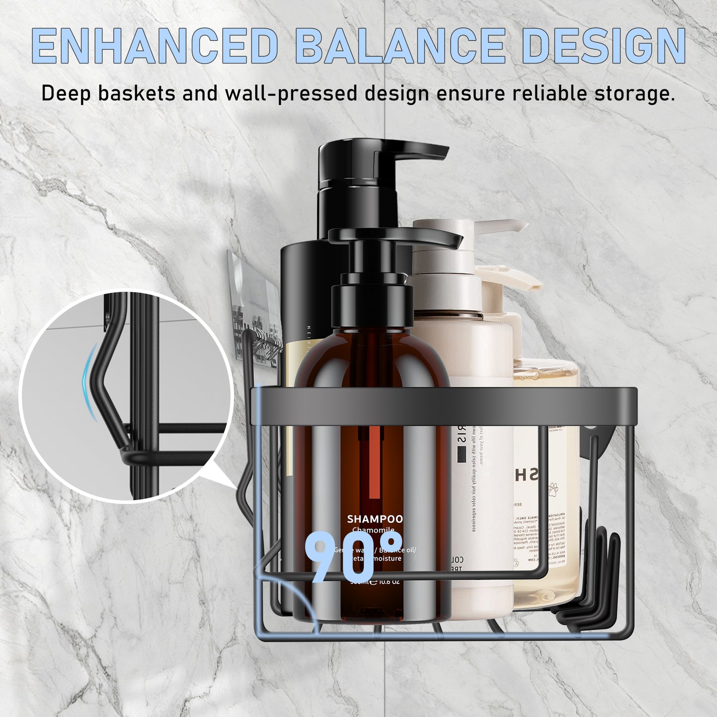 Vaparinckl Shower Caddy, 5 Pack No Drilling Adhesive Bathroom Organizers and Storage, Wall-Mounted Basket Accessories, Black