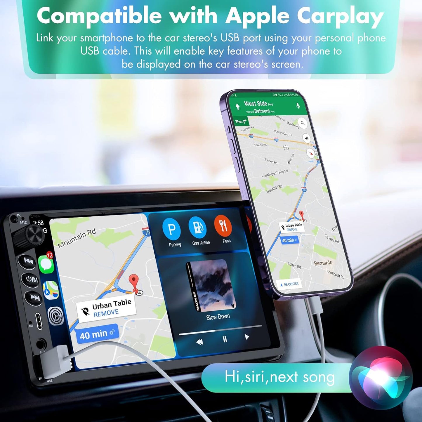 Lieucyst Double Din Car Stereo Compatible with Apple CarPlay & Android Auto, 7-Inch HD Touchscreen Car Radio with USB & Type-C Ports, Bluetooth, FM, Backup Camera, AUX/TF Input