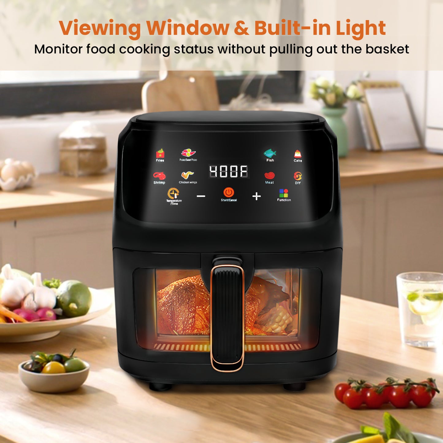 Bluebow Air Fryer Large 7.5QT, 8-in-1 Digital Touchscreen, Visible Cooking Window, 1700W, White