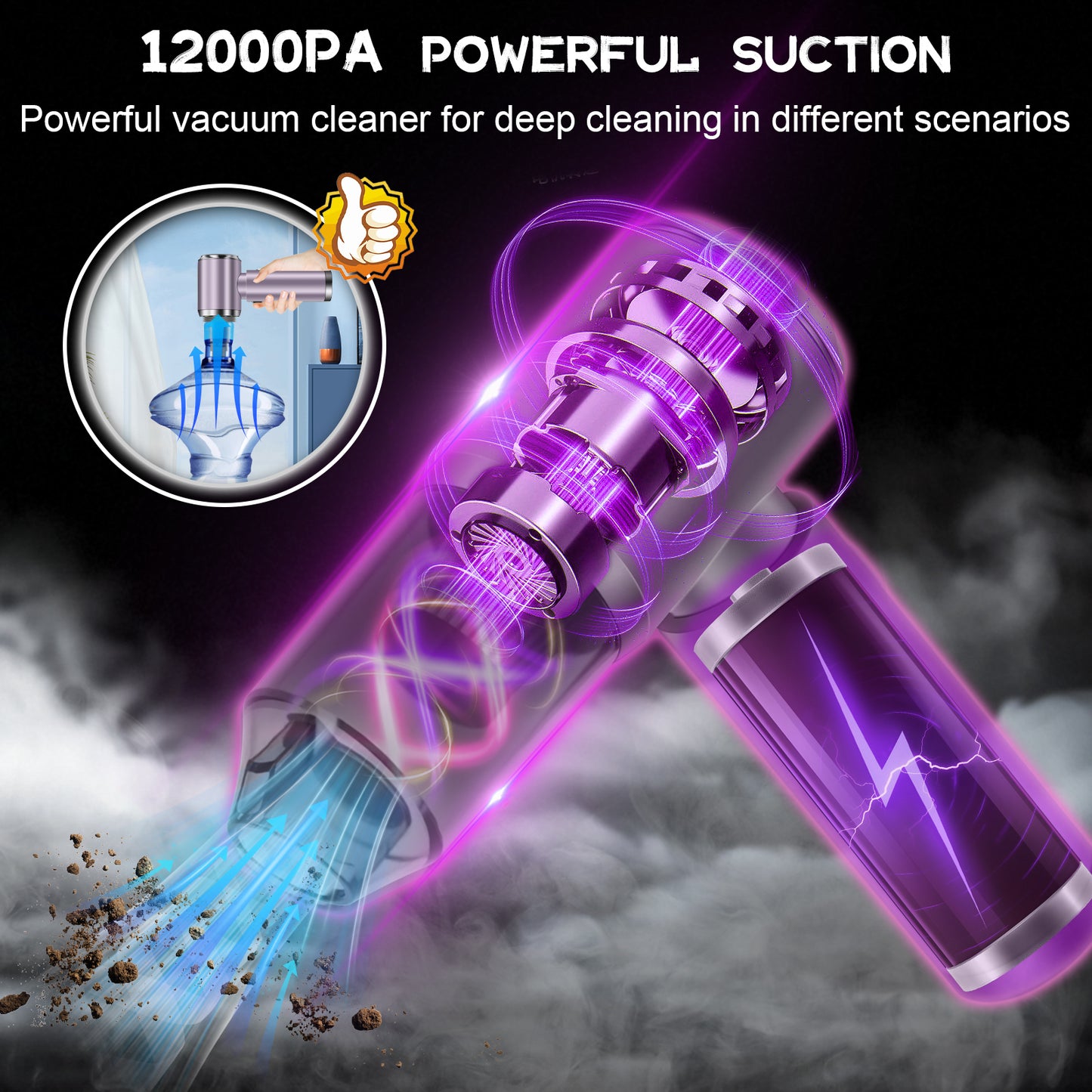 Pentantan Cordless Handheld Vacuum Cleaner, 12000PA Powerful Sutions Car Vacuum, 2 Adjustable Speeds Lightweight Mini Vacuum for Car, Keyboard, Home, Purple