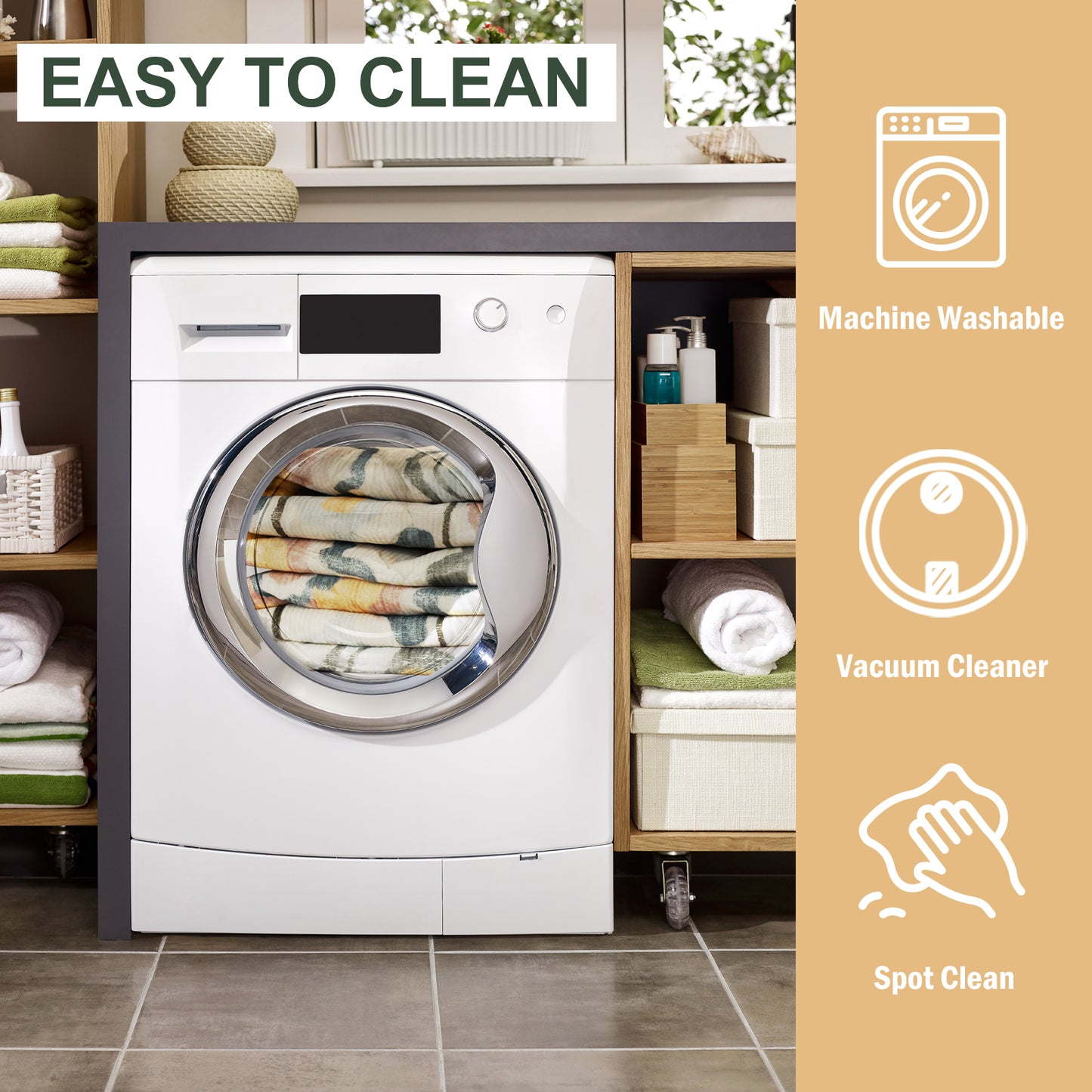 Boho 5'x7' Area Rugs for Living Room, Soft Machine Washable Rug, Neutral Moroccan Design for Bedroom, Dining Room, Playroom