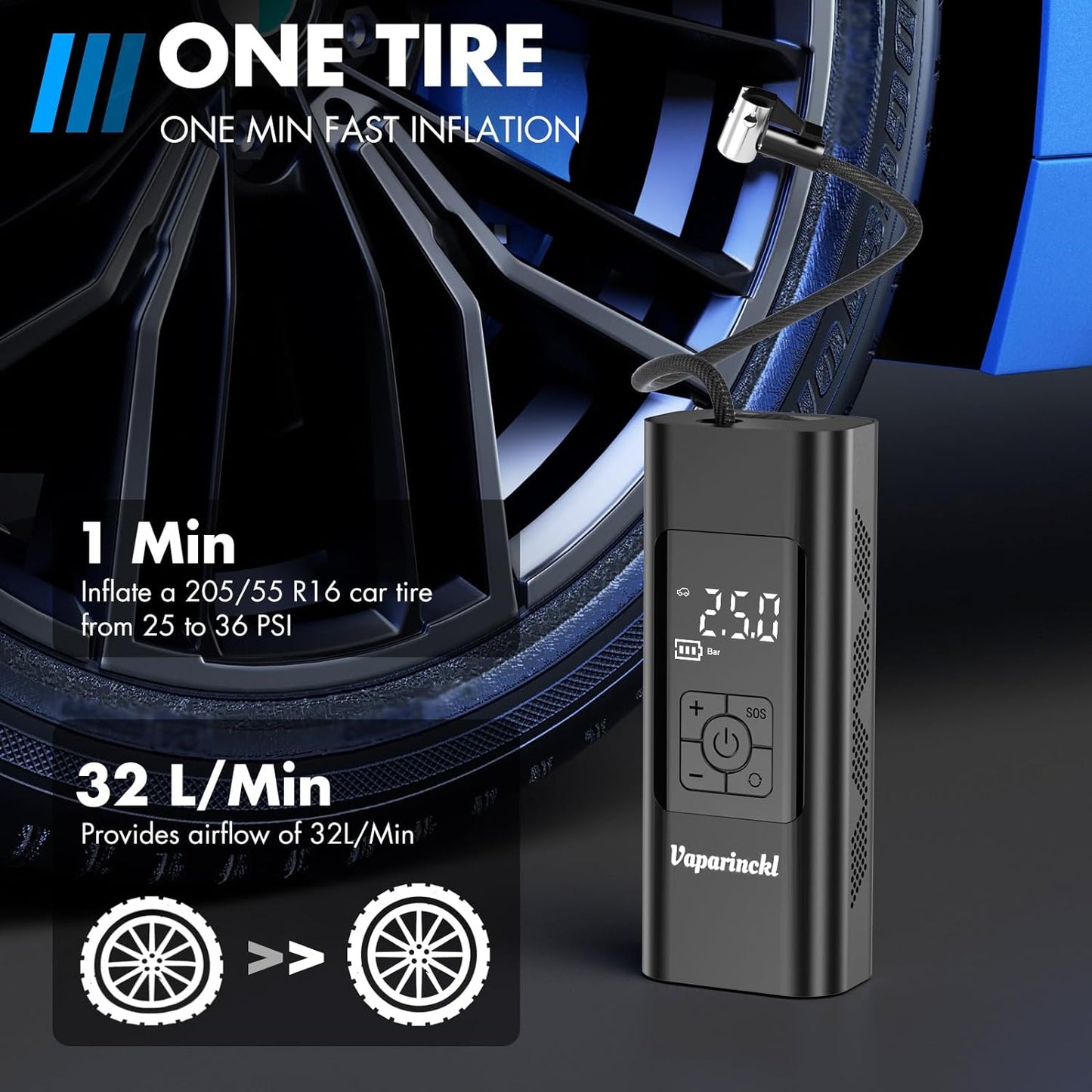 Tire Inflator Portable Air Compressor, 150psi Cordless Air Pump for Car Tires with 7500mAh Battery, Digital Pressure Gauge, Automatic Shutoff