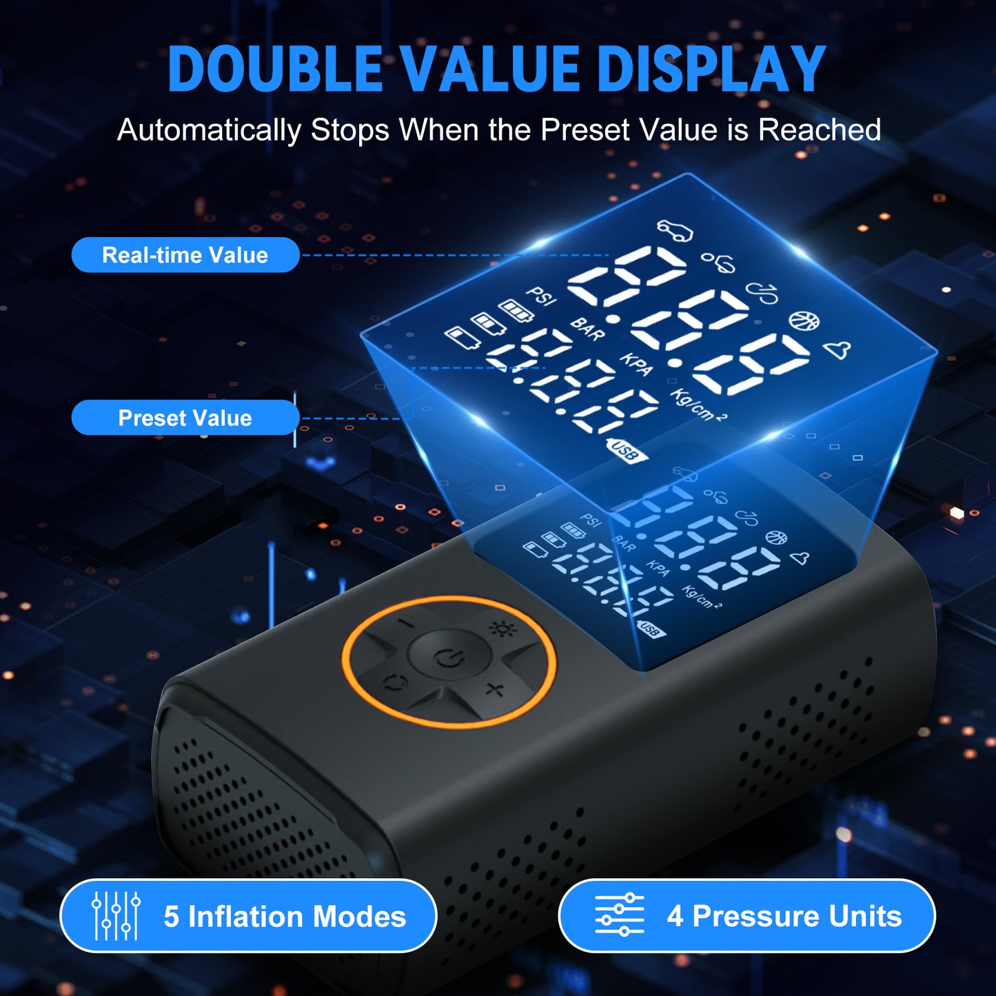 Pentantan Portable Tire Inflator, 150 PSI Cordless Air Compressor, Digital Pressure Gauge Air Pump with Automatic Shutoff & 3 Modes LED Light for Car, Motorcycles, Bicycles, Balls