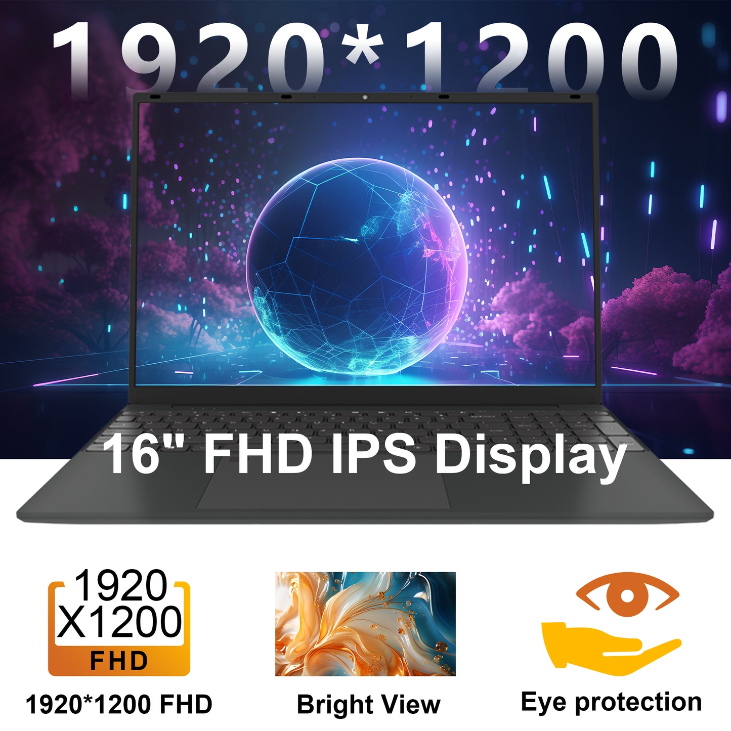 SANPTENT 16 inch Windows 11 Pro Laptop 16GB RAM 512GB SSD with 4 Core Intel Alder Lake N95, 1920x1200 FHD IPS Screen, FingerPrint, Backlit Keyboard, Ultra Thin and Light