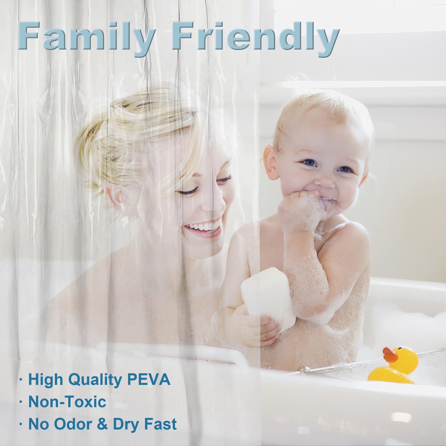 Vaparinckl Shower Curtain Liner, PEVA Waterproof Bathroom Accessories with 6 Magnets, Lightweight & Durable, 72"x72", Clear