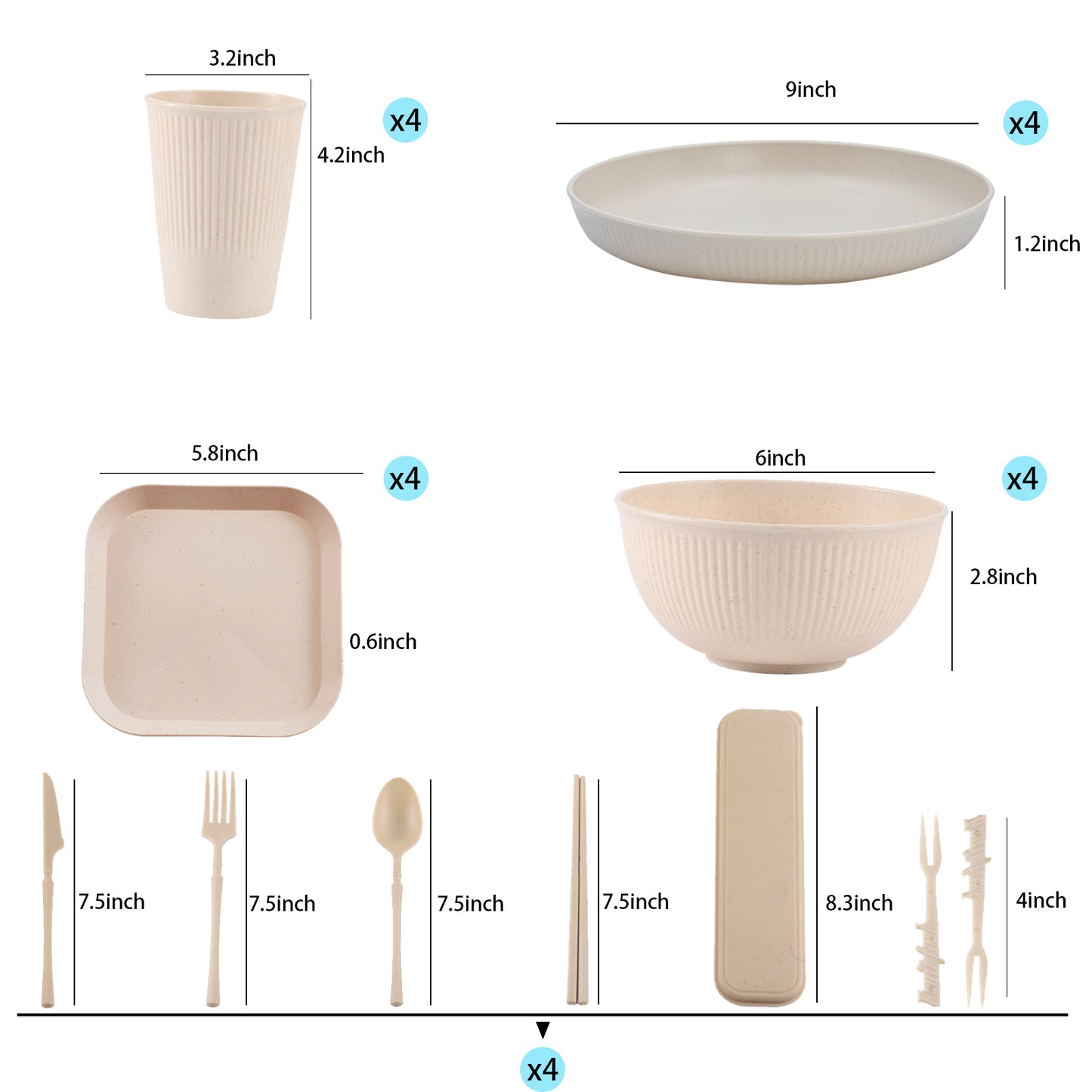 Wheat Straw Dinnerware Sets, 48 Pcs Unbreakable Dinnerware Sets for 4, Microwave Dishwasher Safe