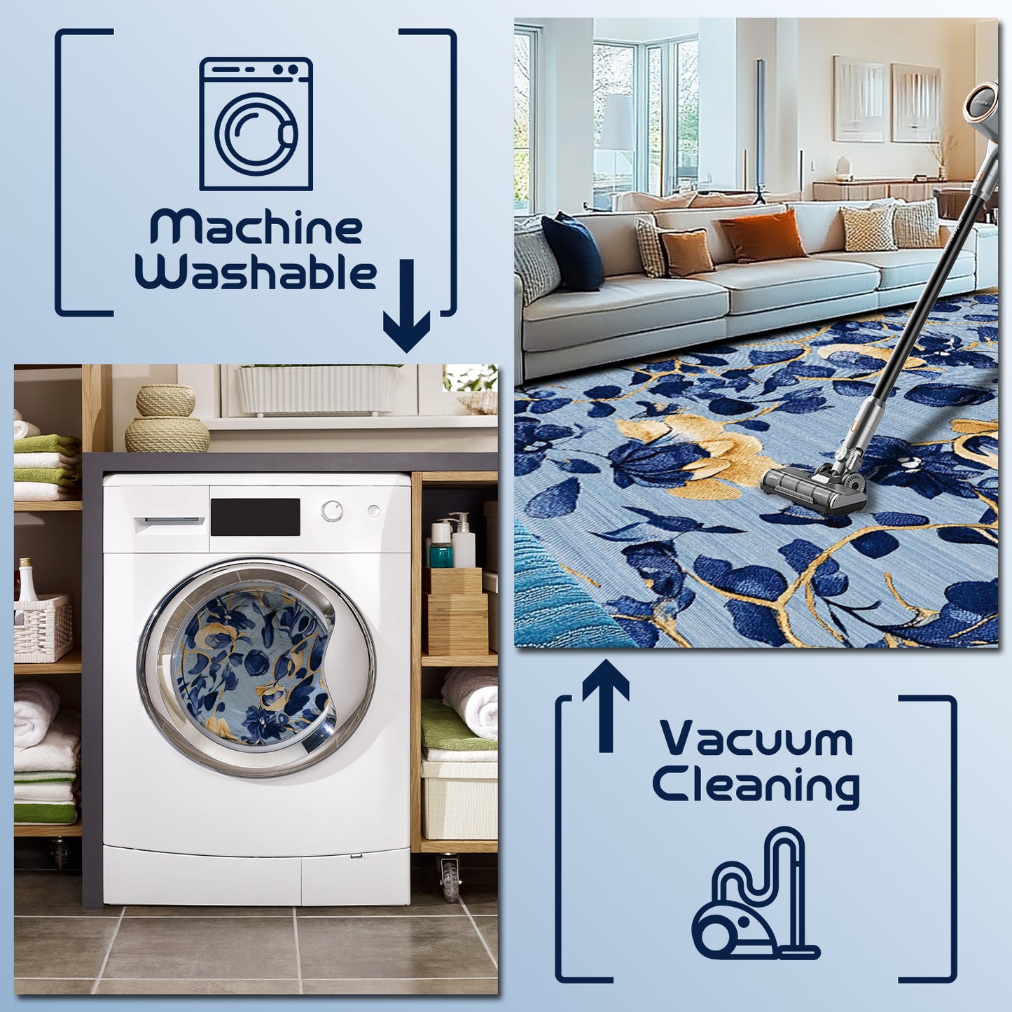 Pentantan Floral Area Rugs, Machine Washable Rug for Living Room- Soft Indoor Carpet, Low Pile for Bedroom, Dining Room, Playroom, Office