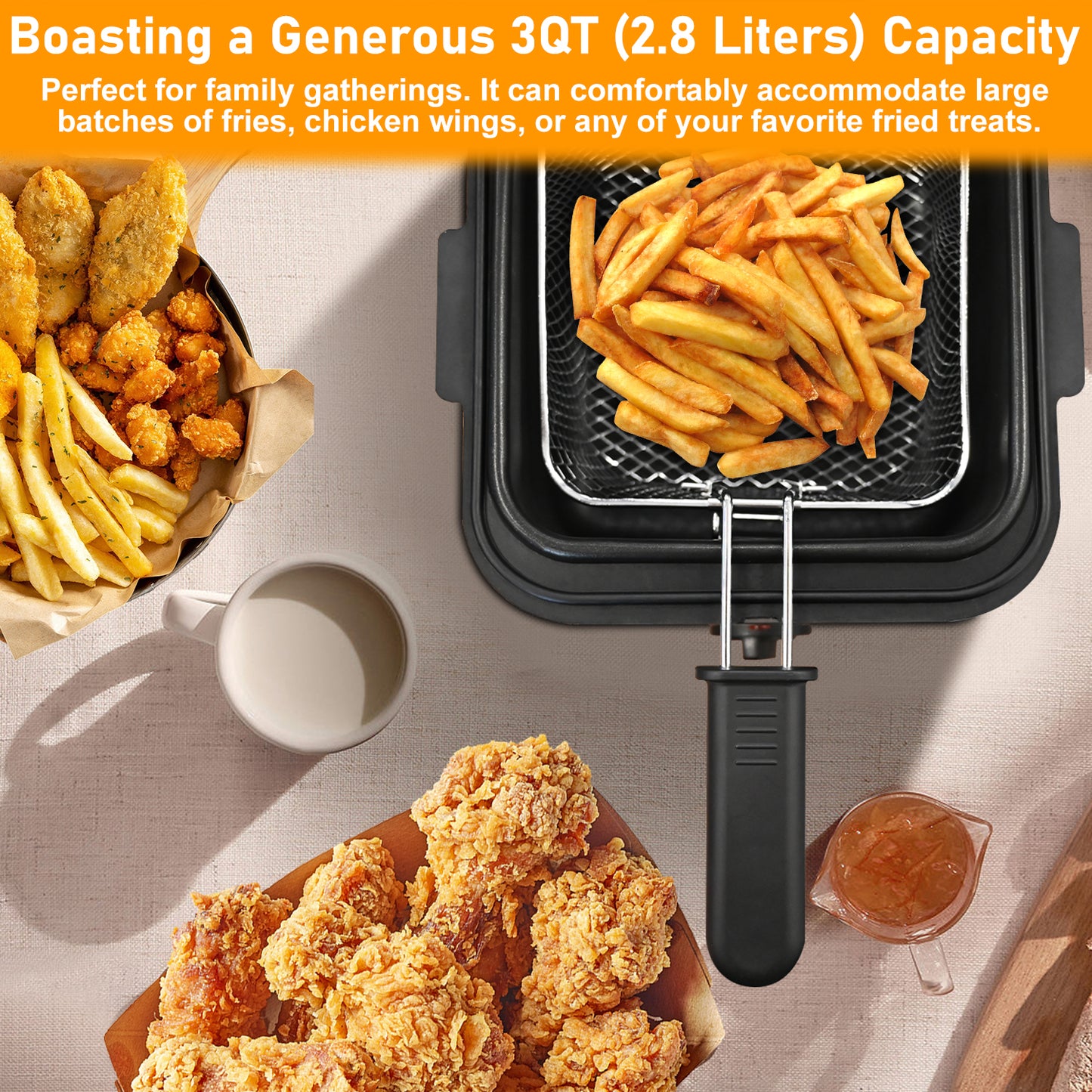 Bluebow Electric Deep Fryer, 2.5 Quart Capacity, Wide Viewing Window, Adjustable Temperature, Stainless Steel