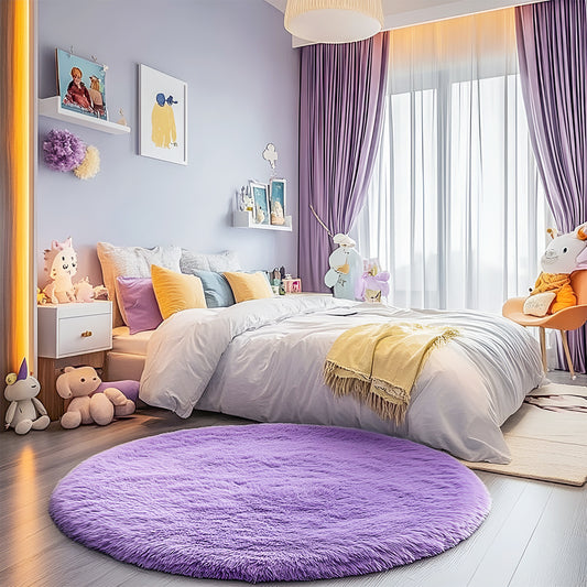 Pentantan 4ft x 4ft Round Shag Area Rugs for Bedroom, Fluffy Decorative Carpet for Living Room, Purple