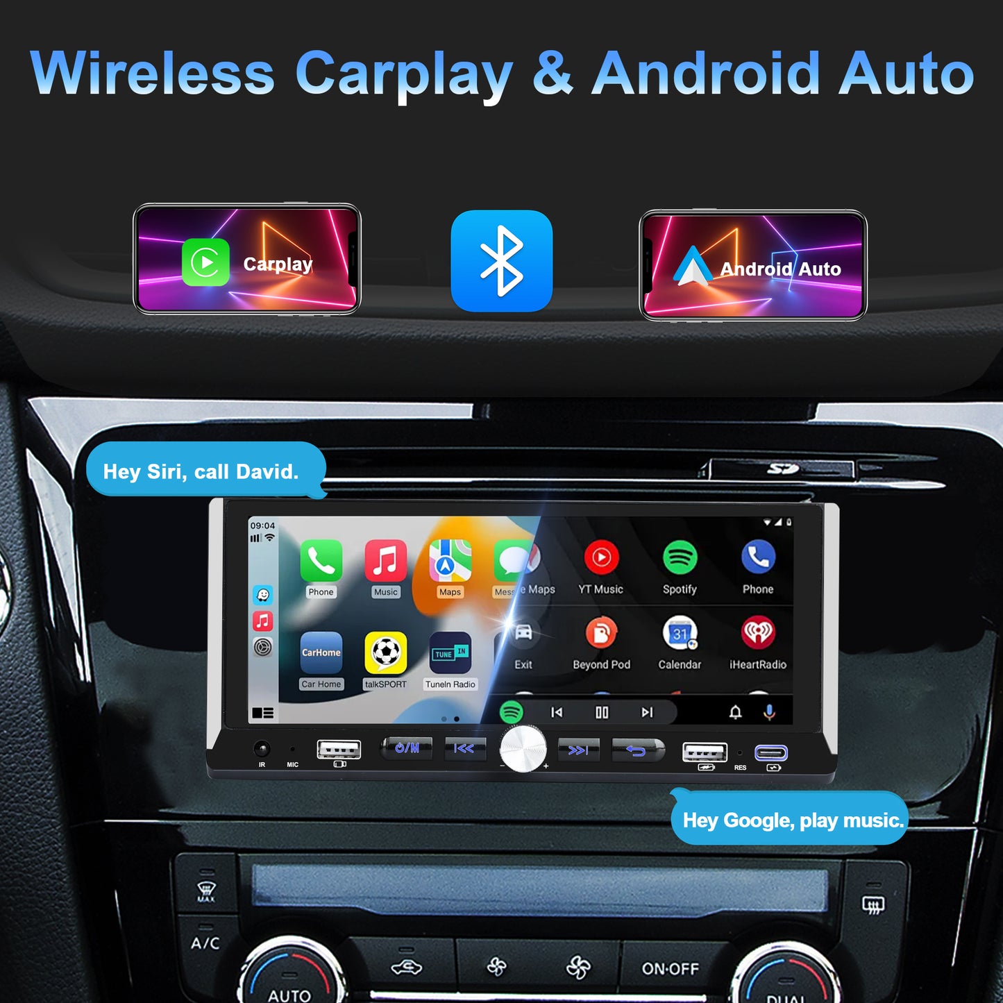 Lieucyst Wireless Single Din Car Stereo with Apple Carplay & Android Auto, 6.9" Touchscreen Car Audio Receiver, Mirror Link, Bluetooth 5.0, FM Radio, Support Type-C/USB Fast Charging, Rear View Camera