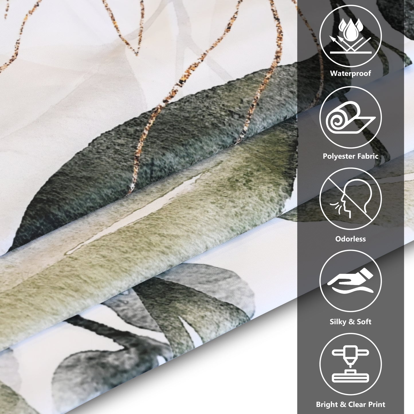 Vaparinckl Fabric Shower Curtain, Floral Watercolor Waterproof Liner Set with Hooks for Bathroom, 72"x72"