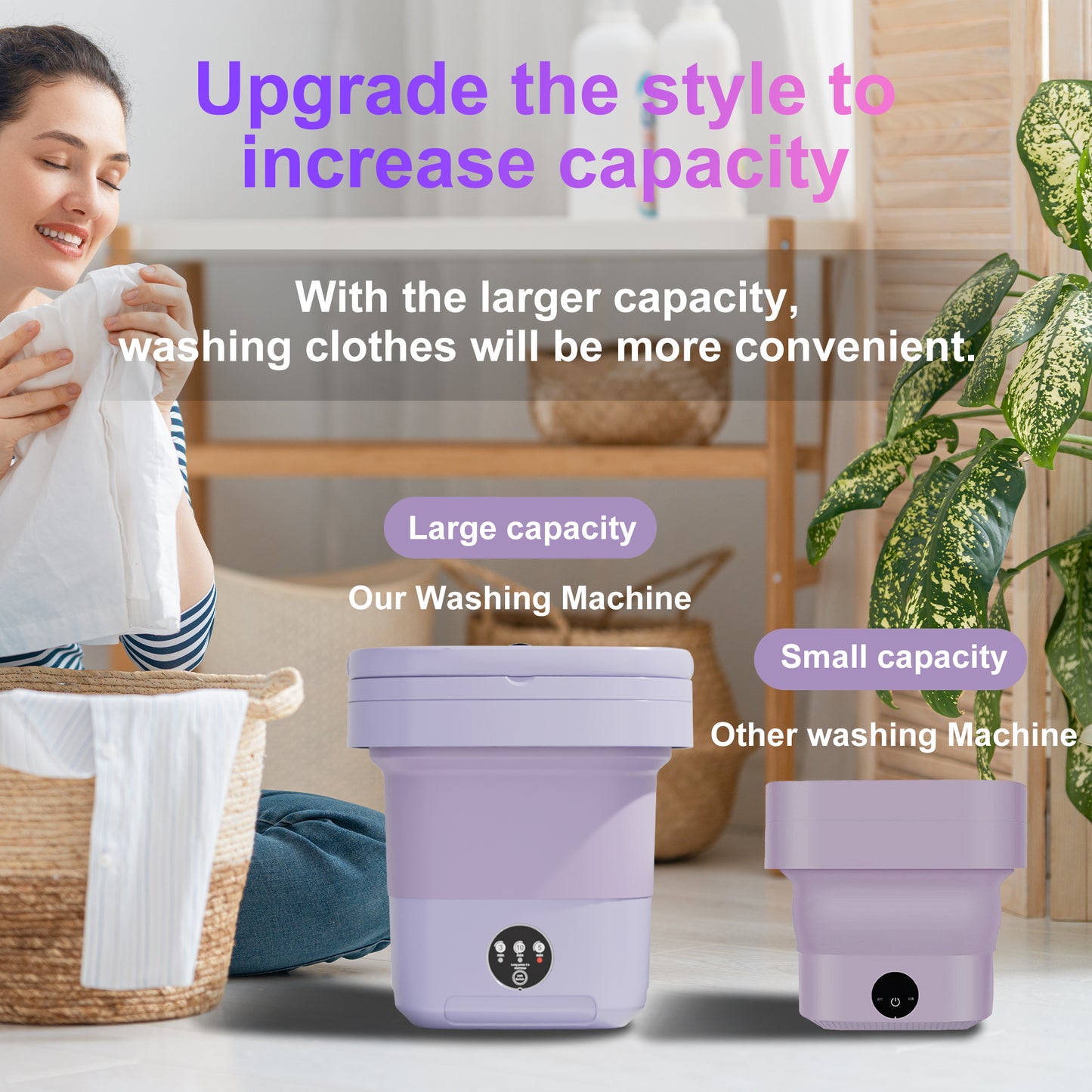 12L Portable Washing Machine, Mini Foldable Washer for Apartment, RV, Travel, Purple