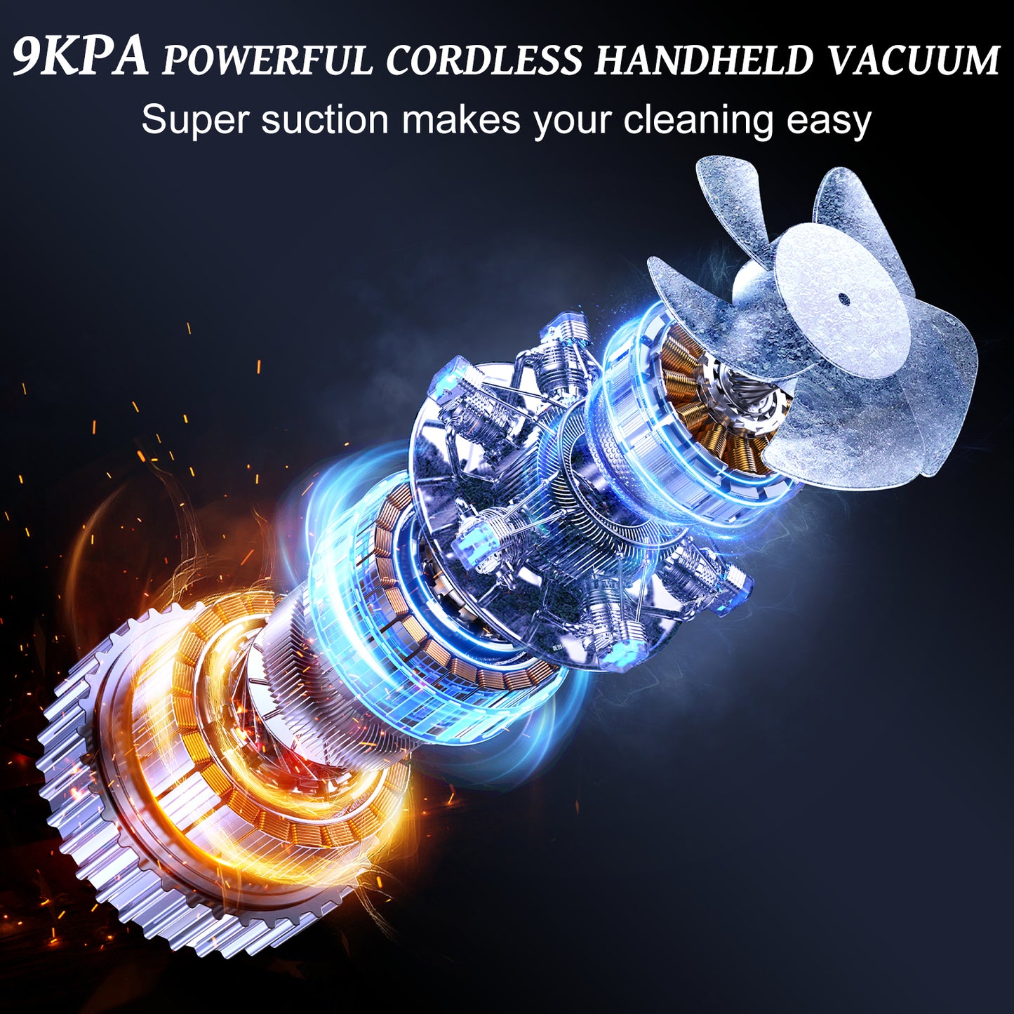Pentantan Car Vacuum Cleaner, 9000Pa Cordless Handheld Vacuum, Lightweight Powerful Suction with Multi-Nozzles for Car
