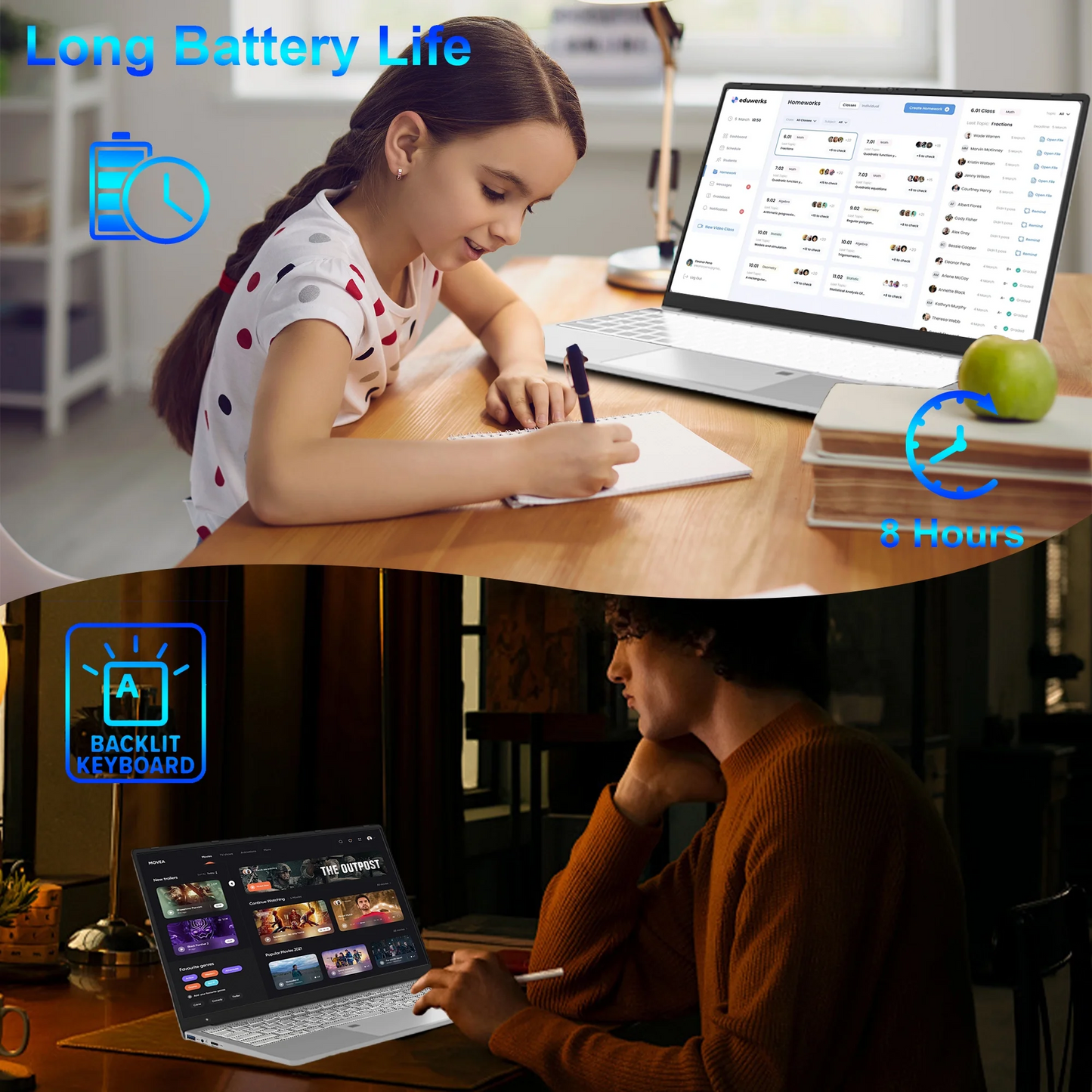 15.6" Full HD Windows 11 Pro Laptop for Office & Study, 16GB RAM 512GB SSD, Intel Celeron N5095, FingerPrint, Backlit Keyboard,Wi-Fi, HDMI, Silver