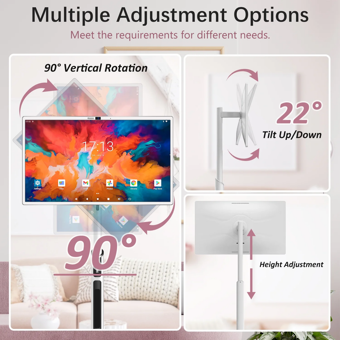 Easy-Goes Tech 27-Inch 1080p-Portable Touch-Screen-Monitor TV, Built-in 8GB RAM + 128GB Storage, Android OS, Built-in Battery, Android OS, Full Swivel Rotation, 60Hz Refresh Rate, Remote Control