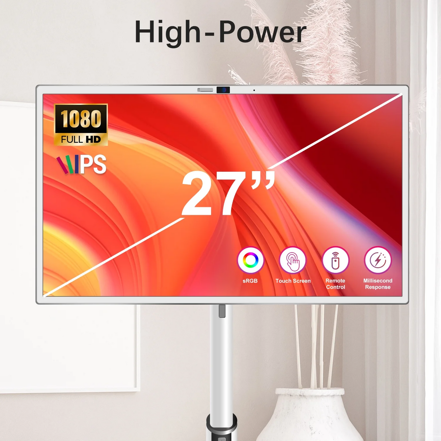 Easy-Goes Tech 27-Inch 1080p-Portable Touch-Screen-Monitor TV, Built-in 8GB RAM + 128GB Storage, Android OS, Built-in Battery, Android OS, Full Swivel Rotation, 60Hz Refresh Rate, Remote Control