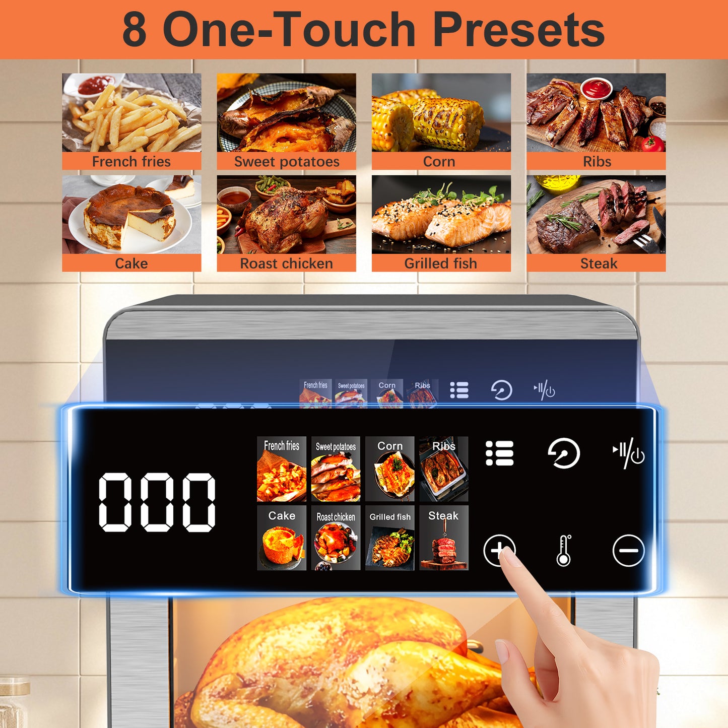 Bluebow 21QT Air Fryer Oven, 8-In-1 Multifunctional, Digital Touchscreen, Extra Large Countertop Oven for Family