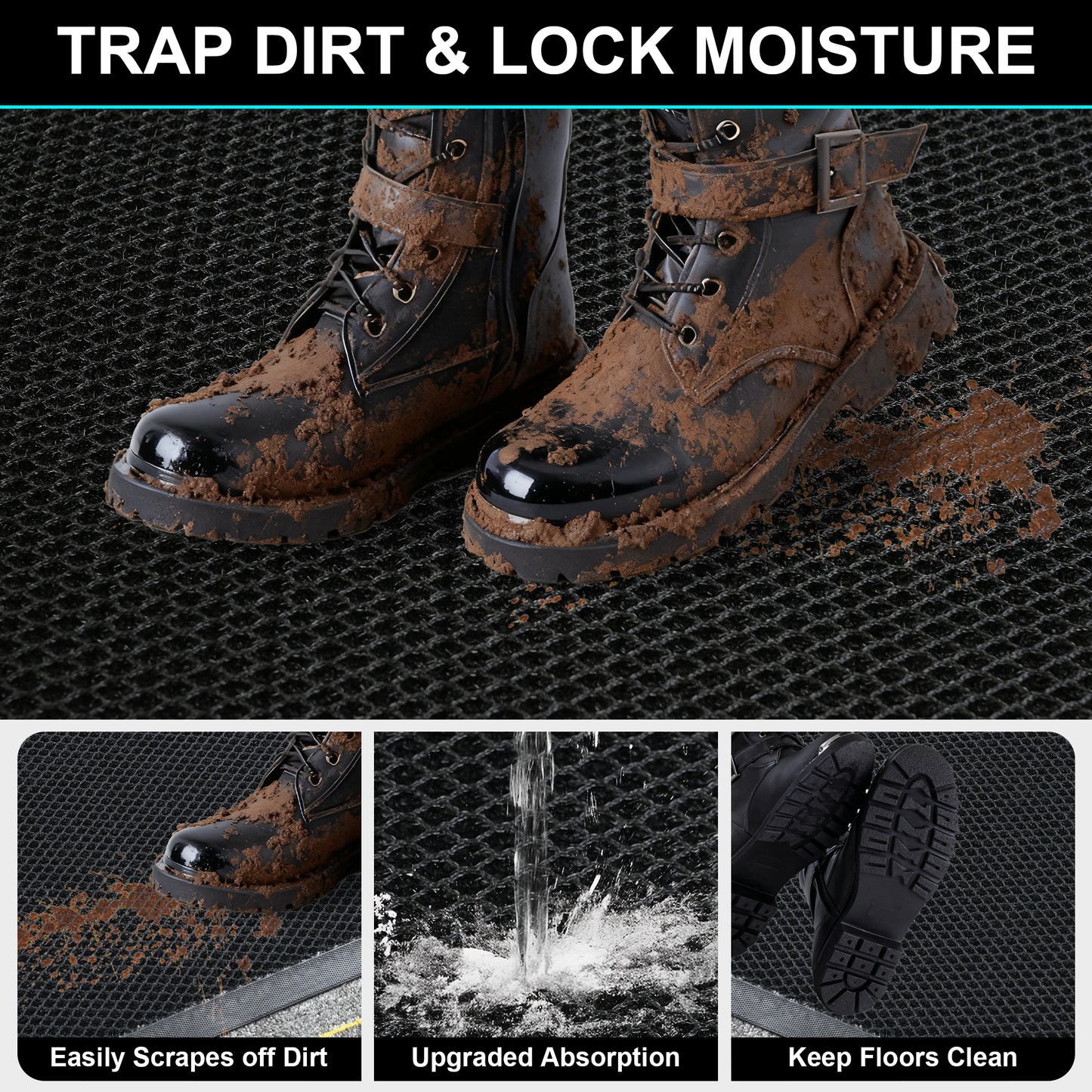 Vaparinckl Front Door Mat, Mesh Non Slip Doormat, Springy Welcome Outdoor Mat, Absorbent Rubber, Low Profile Dirt Trapper Indoor Rug For Entryway & Outside Entrance