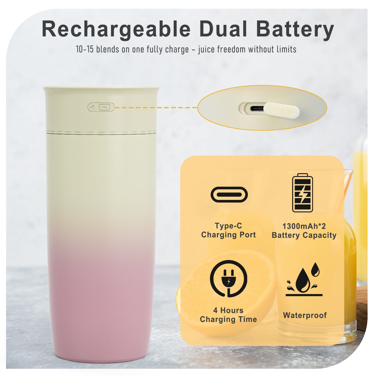 Bluebow Portable Blender for Shakes and Smoothies, Personal Size Blender with Insulated Cup, Cordless 17oz, USB-C Rechargeable, Travel