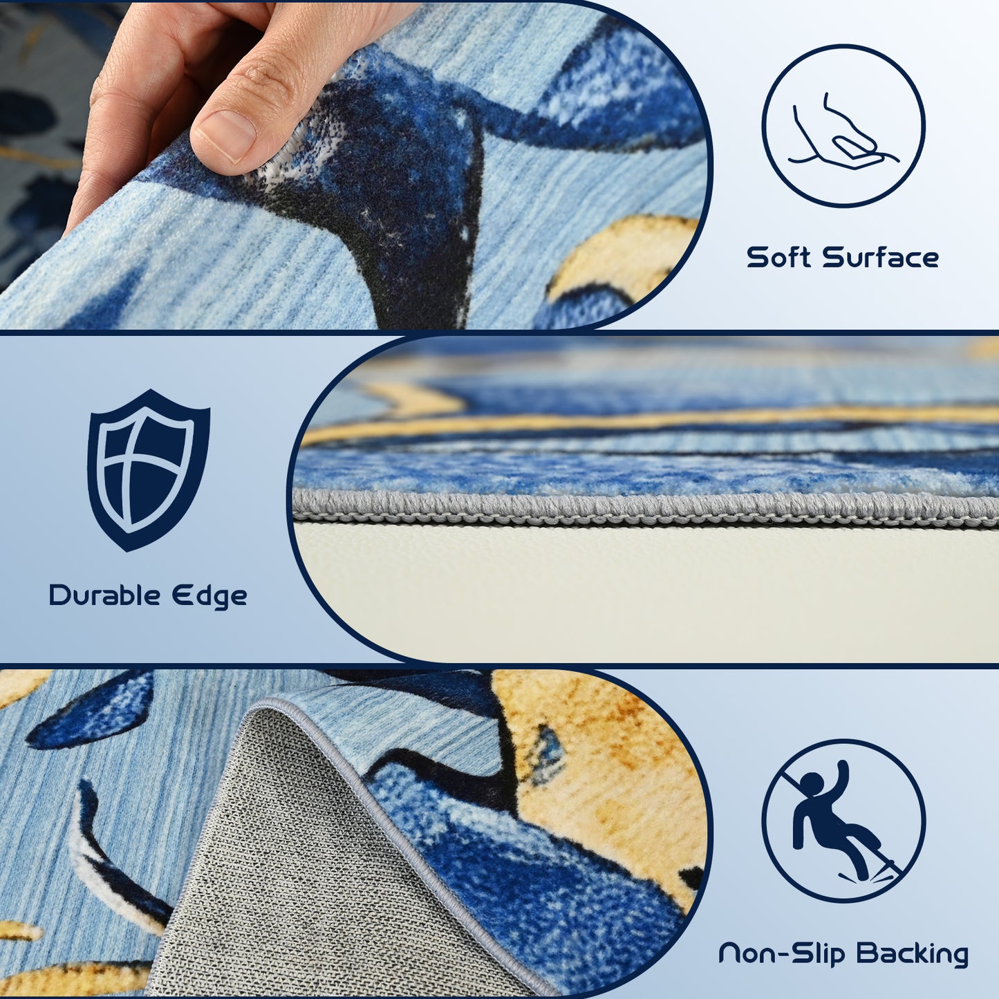 Pentantan Floral Area Rugs, Machine Washable Rug for Living Room- Soft Indoor Carpet, Low Pile for Bedroom, Dining Room, Playroom, Office