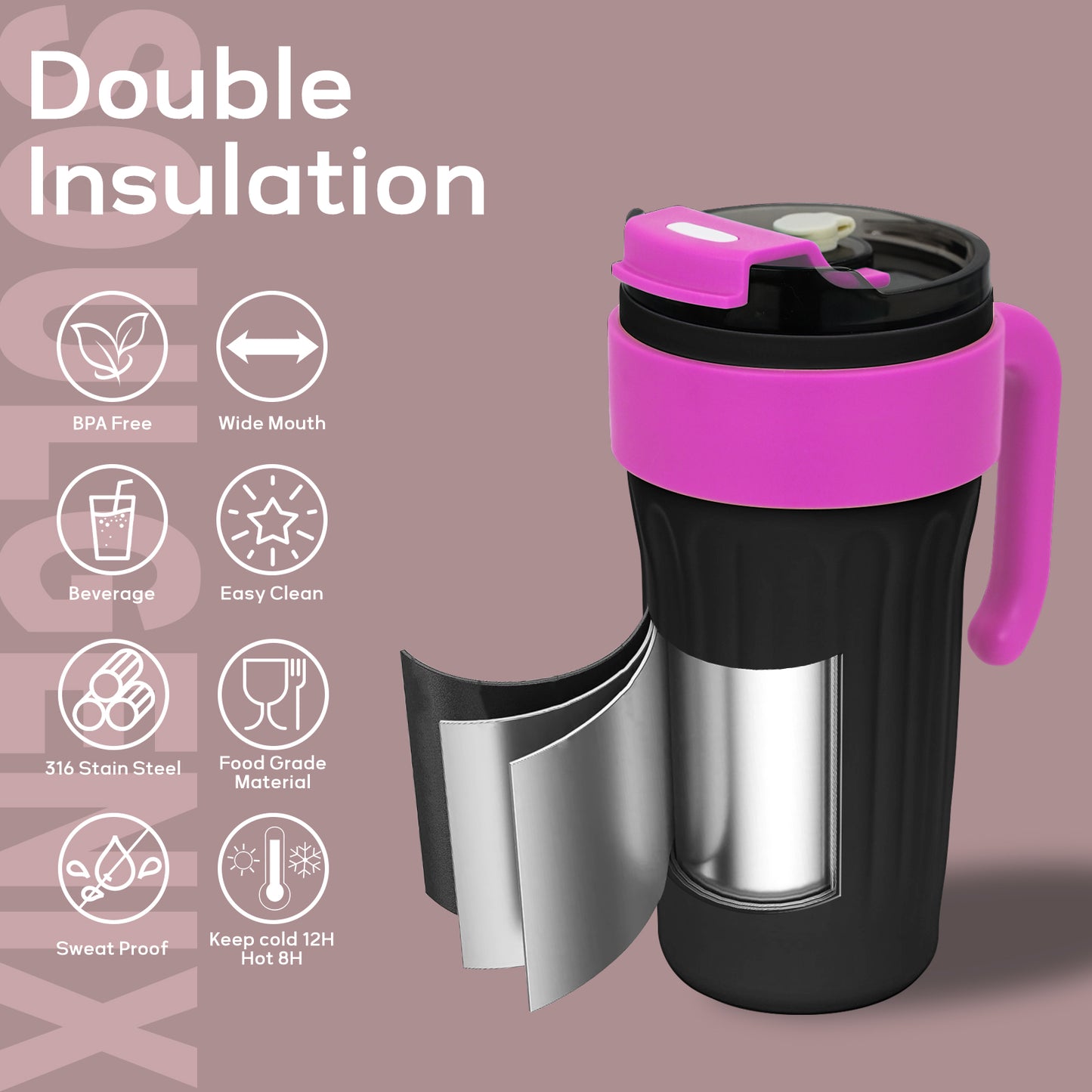 30oz Tumbler, Travel Tumbler with Handle and Straw, Stain Steel Water Bottle