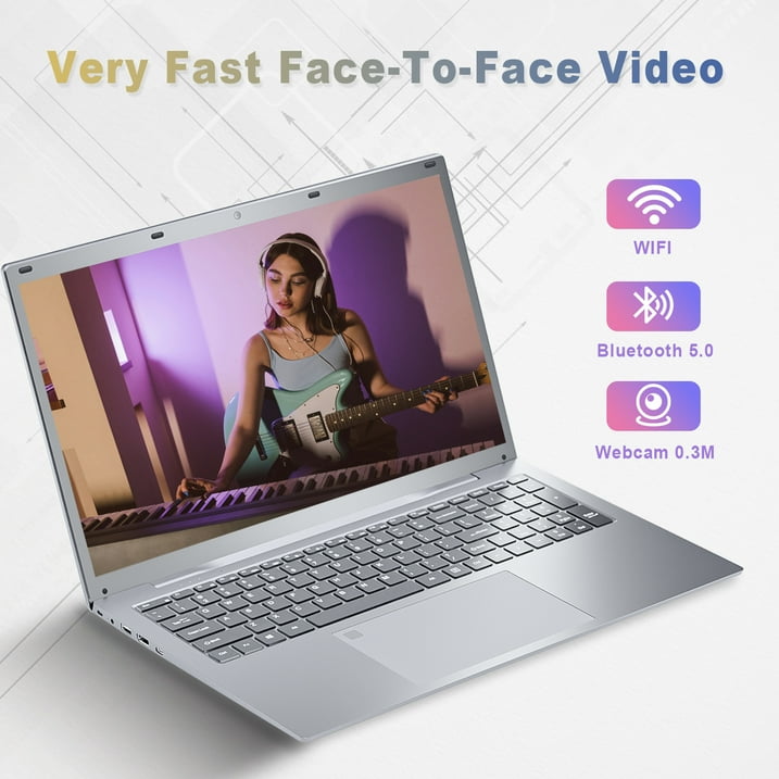 SANPTENT 17.3" Laptop Intel Celeron N5095, 16GB RAM, 512GB SSD, Backlit Keyboard, Fingerprint, Win 11 Pro with Microsoft Office