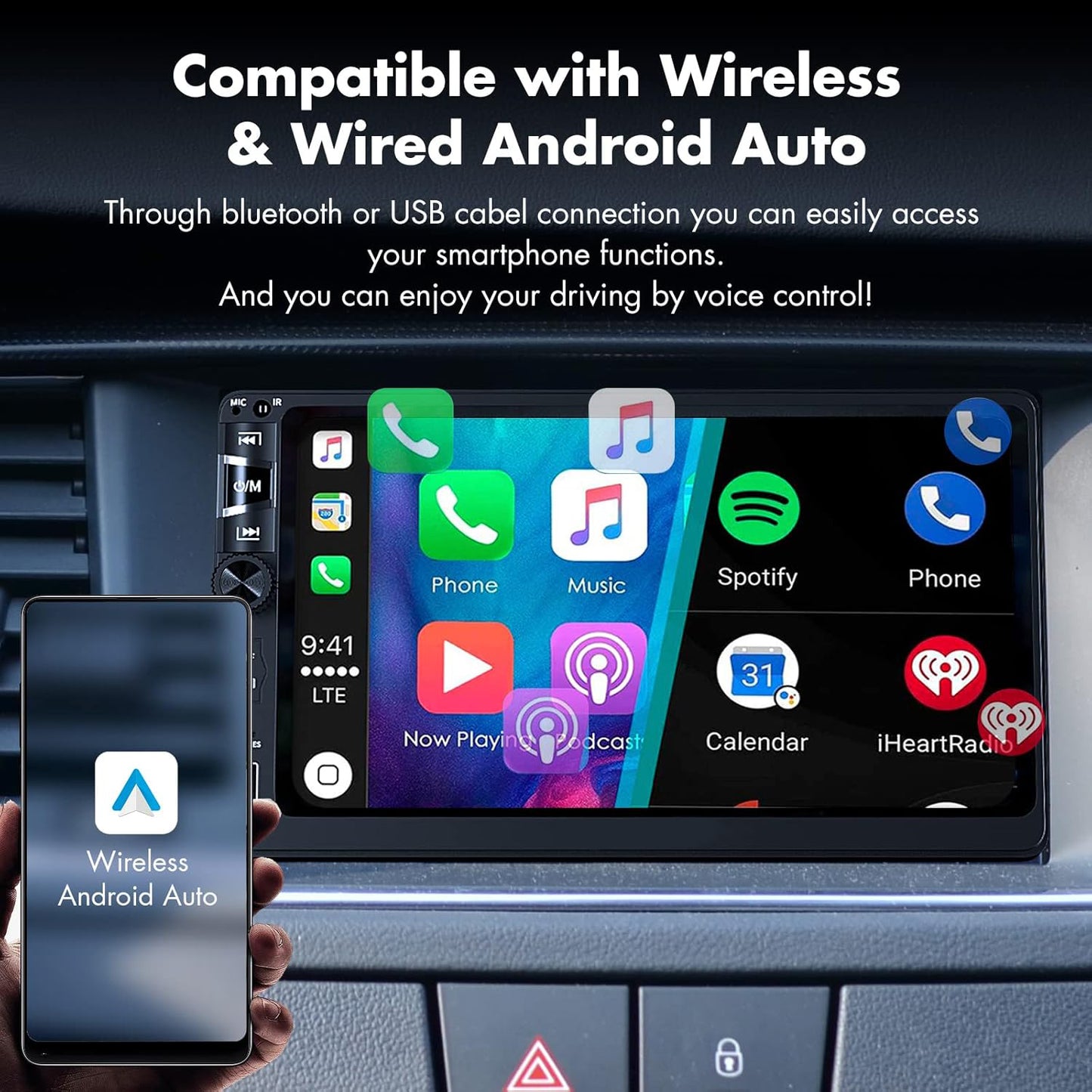 Lieucyst Double Din Car Stereo with Wireless Apple CarPlay and Android Auto, 7-Inch FHD Touchscreen Car Audio Receiver with Bluetooth, FM, Subwoofer, Backup Camera, USB/TF/AUX Port