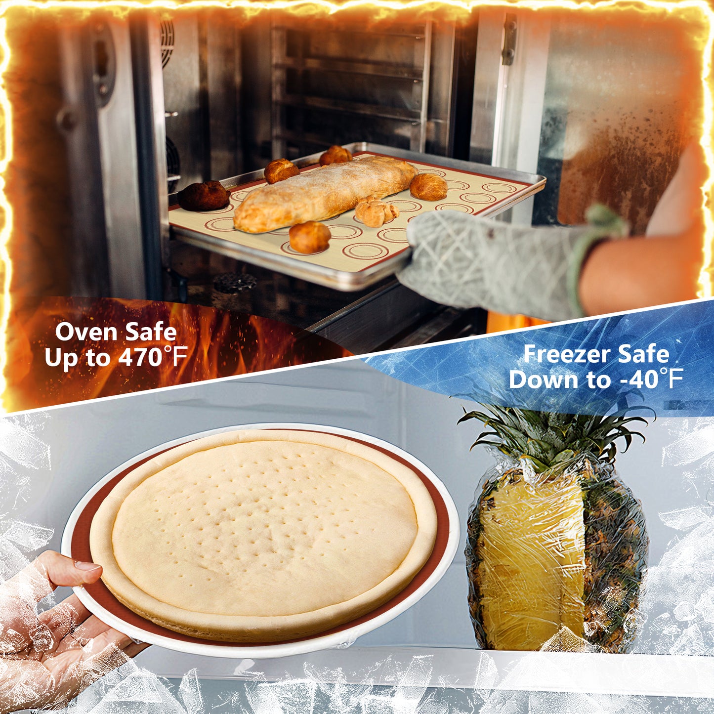 Vaparinckl Premium Silicone Baking Mat Set of 4, Pastry Dough 26"x16" Mat, Non-Stick Reusable Oven Sheet for Macaron, Cookie, Pizza, Fondant, Pan Liner